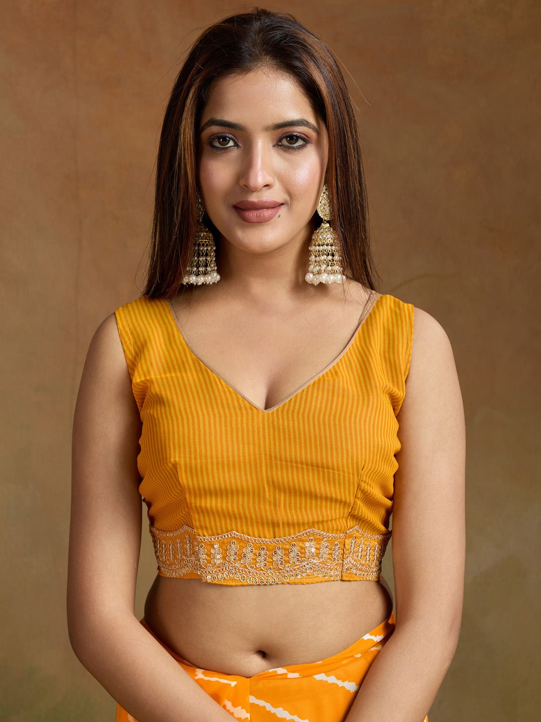 Mustard Yellow Leheriya Georgette Saree - Ressa