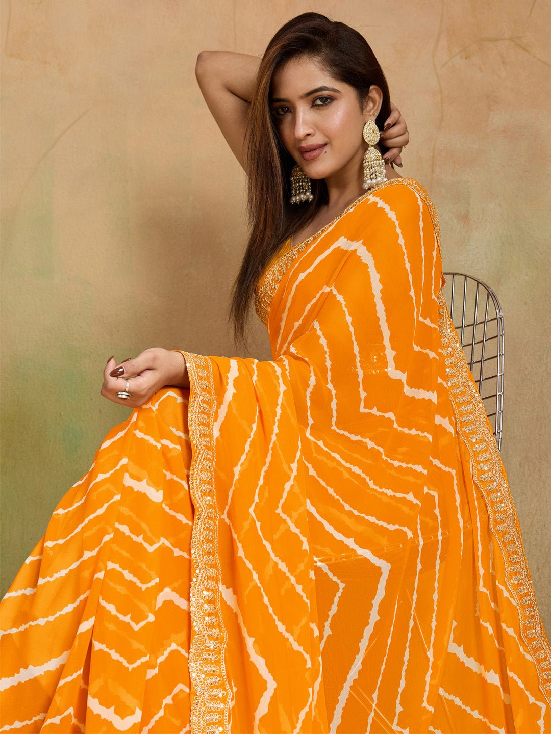 Mustard Yellow Leheriya Georgette Saree - Ressa