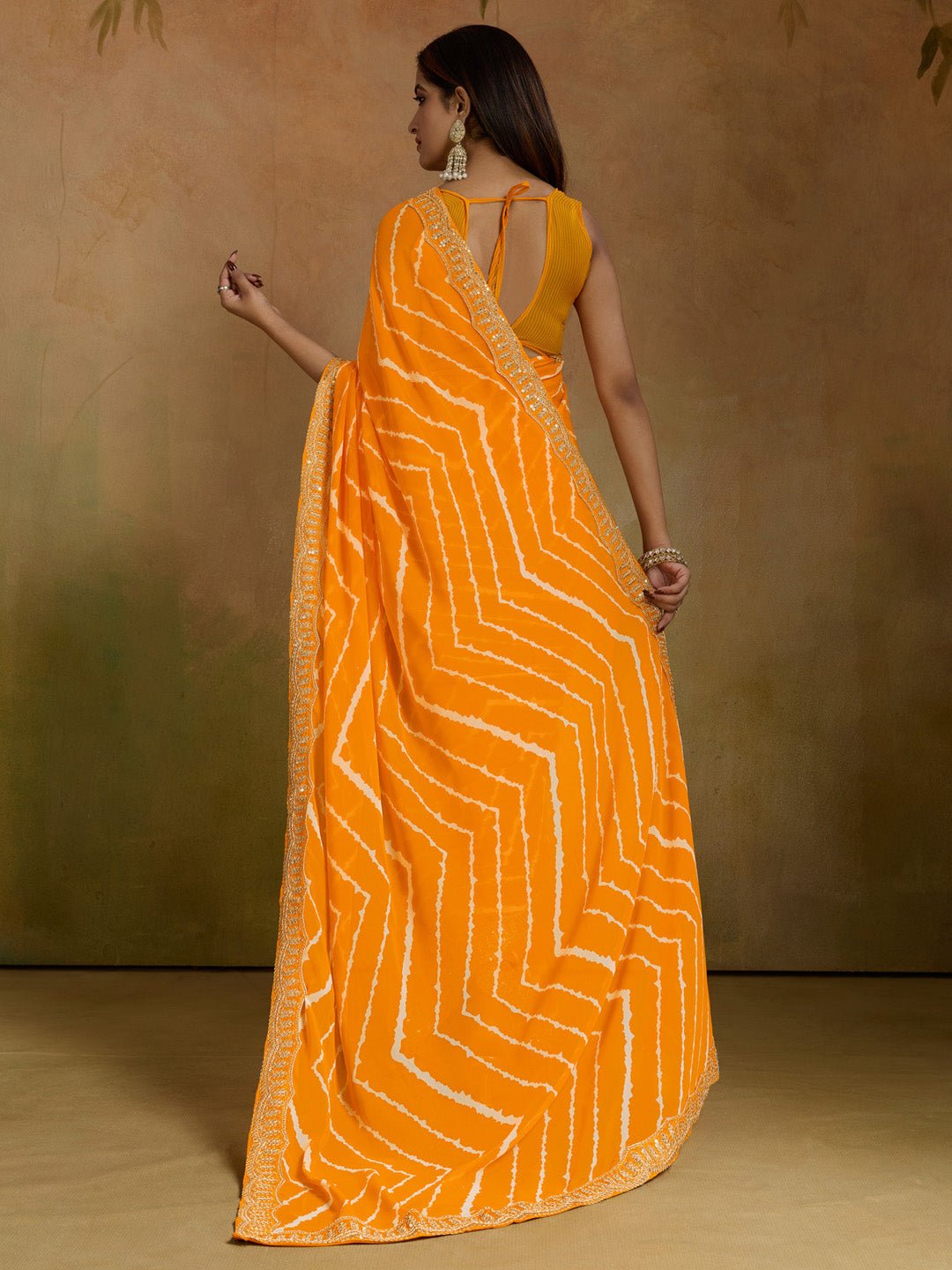 Mustard Yellow Leheriya Georgette Saree - Ressa