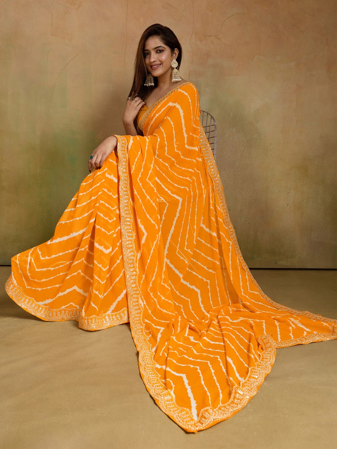 Mustard Yellow Leheriya Georgette Saree - Ressa