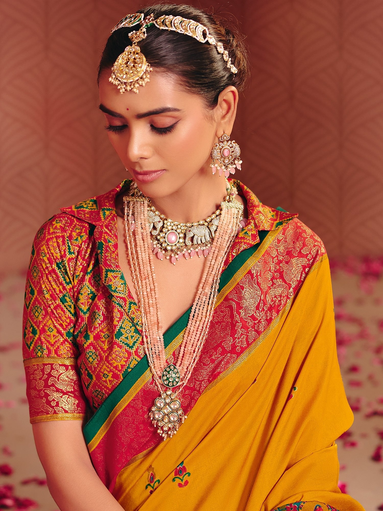 Mustard Yellow Patola Silk Saree with Meenakari Weave - Ressa