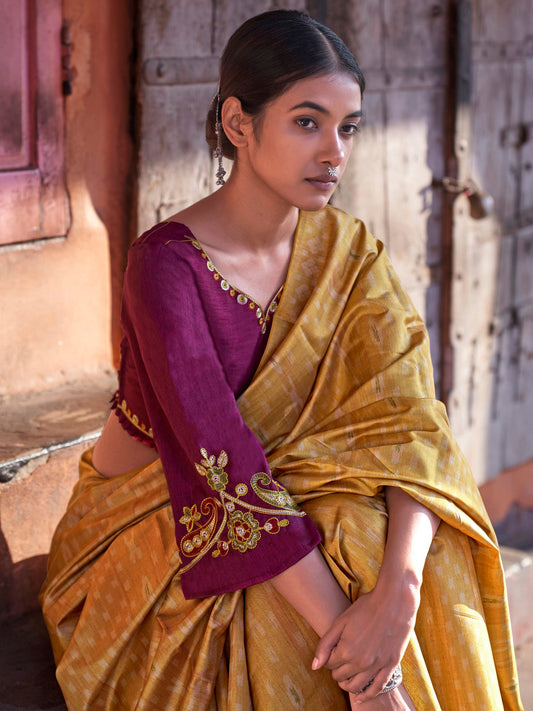 Mustard Yellow Patola Style Saree - Ressa