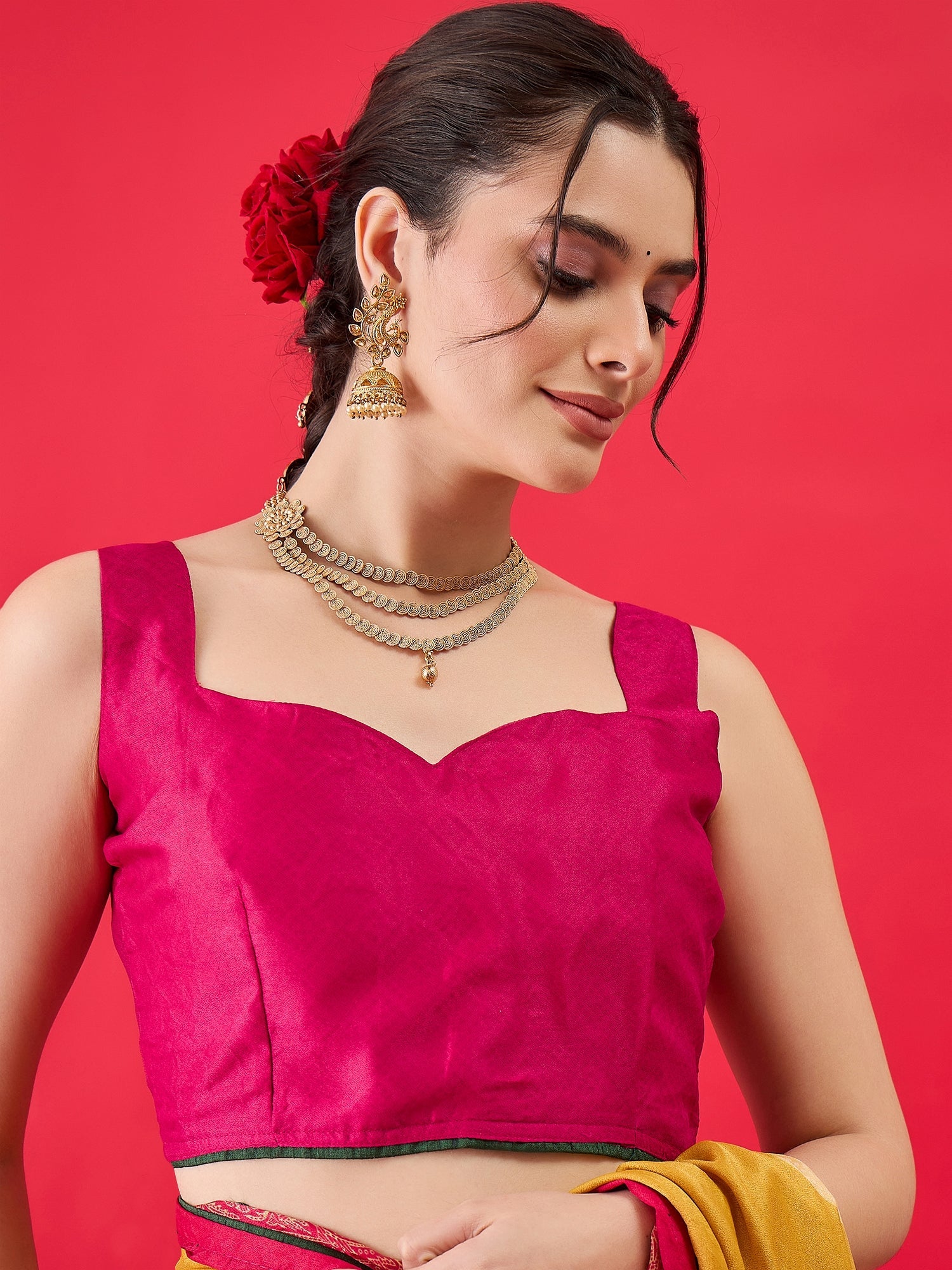 Mustard Yellow & Pink Traditional Bandhani - Ressa