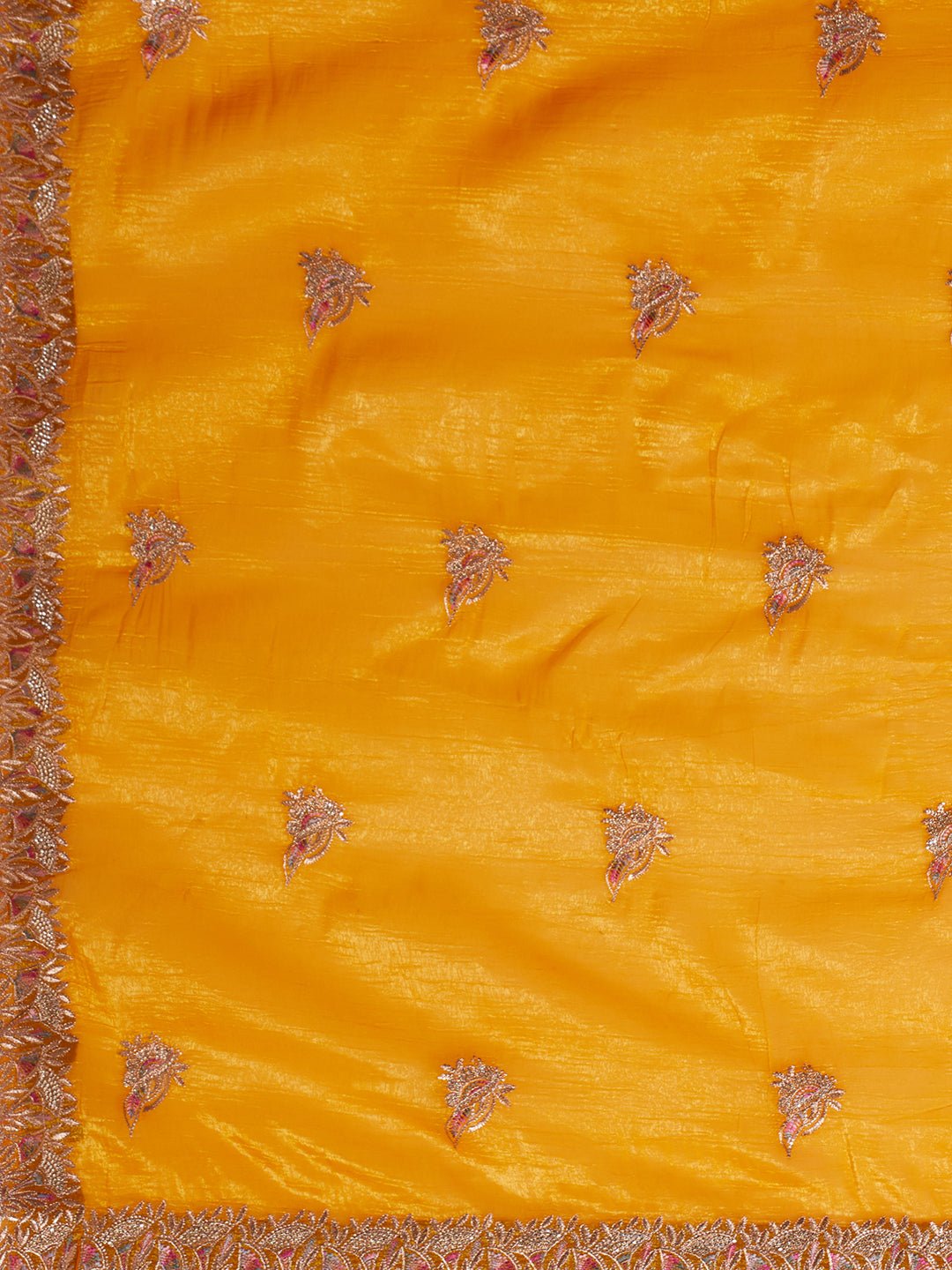 Mustard Yellow Polyester Embroidered Saree - Ressa