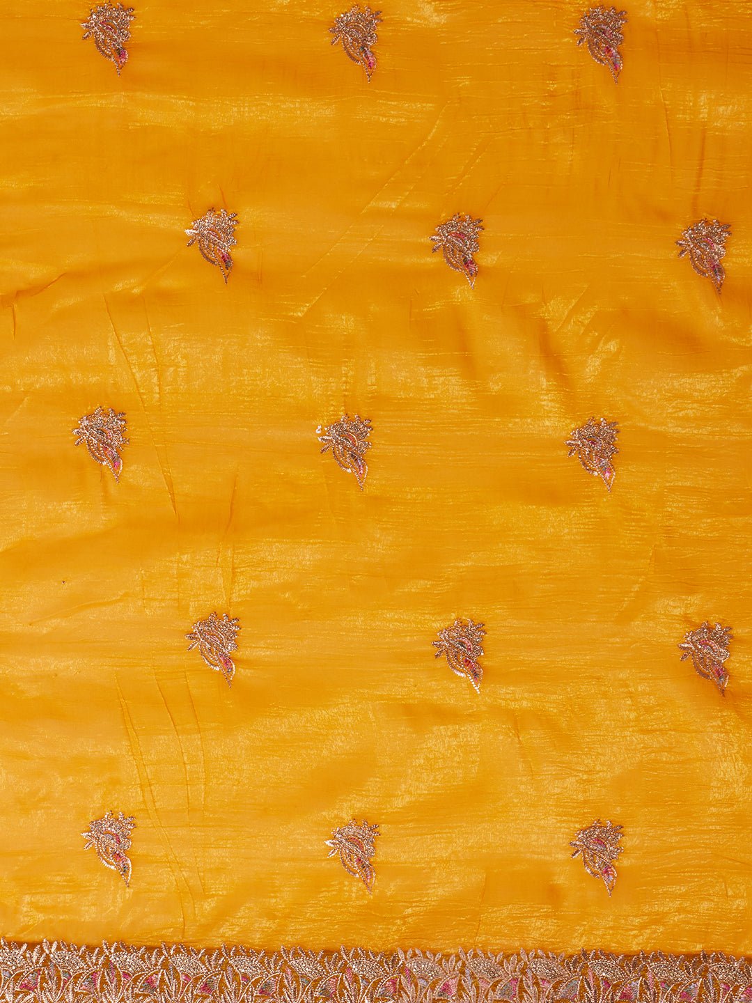Mustard Yellow Polyester Embroidered Saree - Ressa