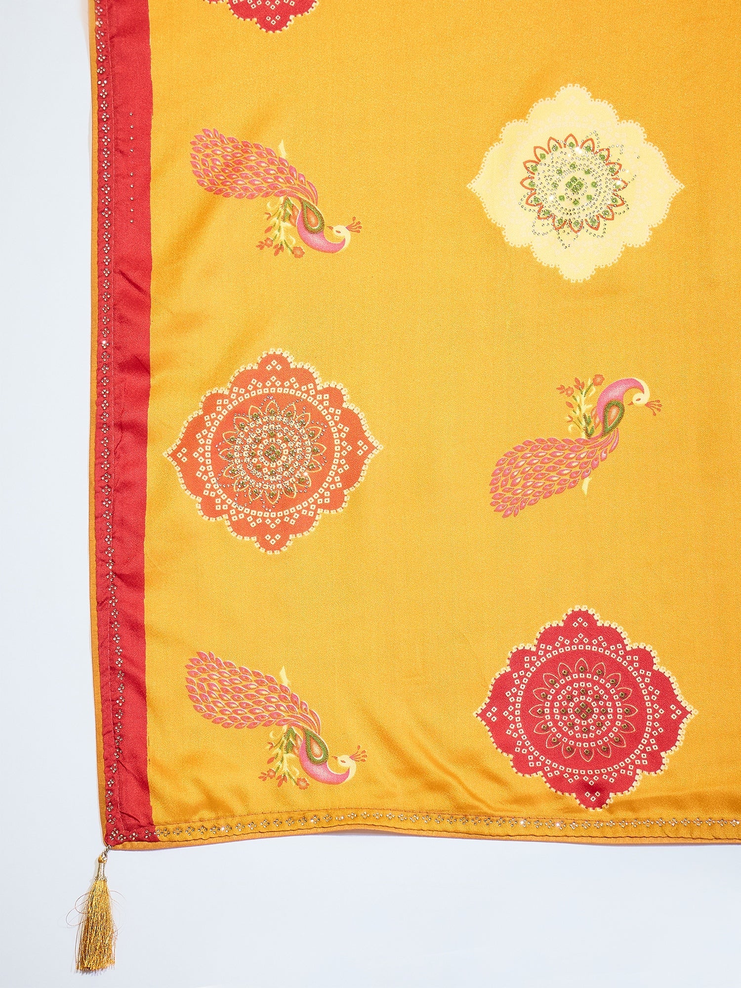 Mustard Yellow Printed Satin Silk Saree - Ressa