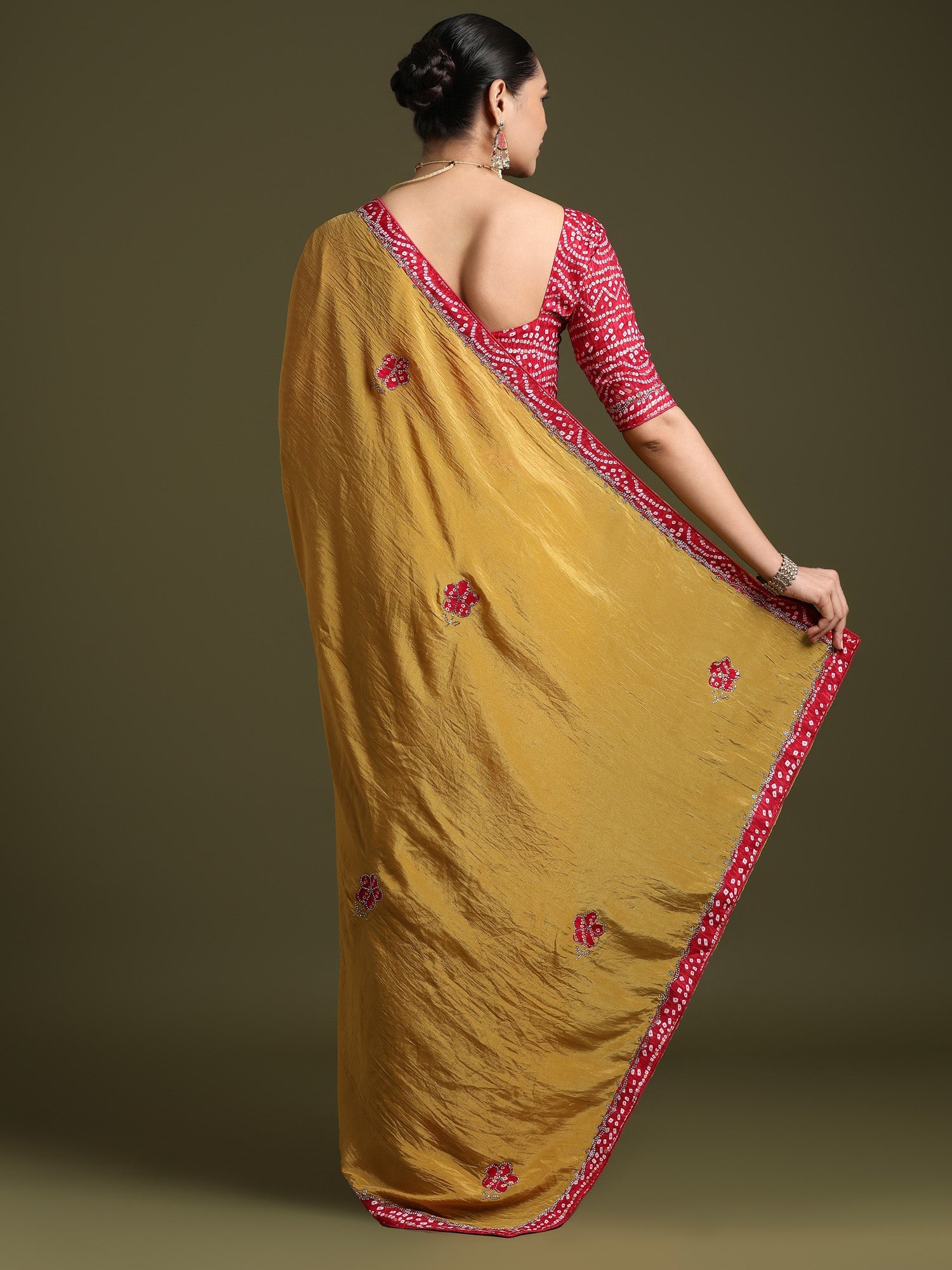 Mustard Yellow Saree with Rani Pink Border - Ressa