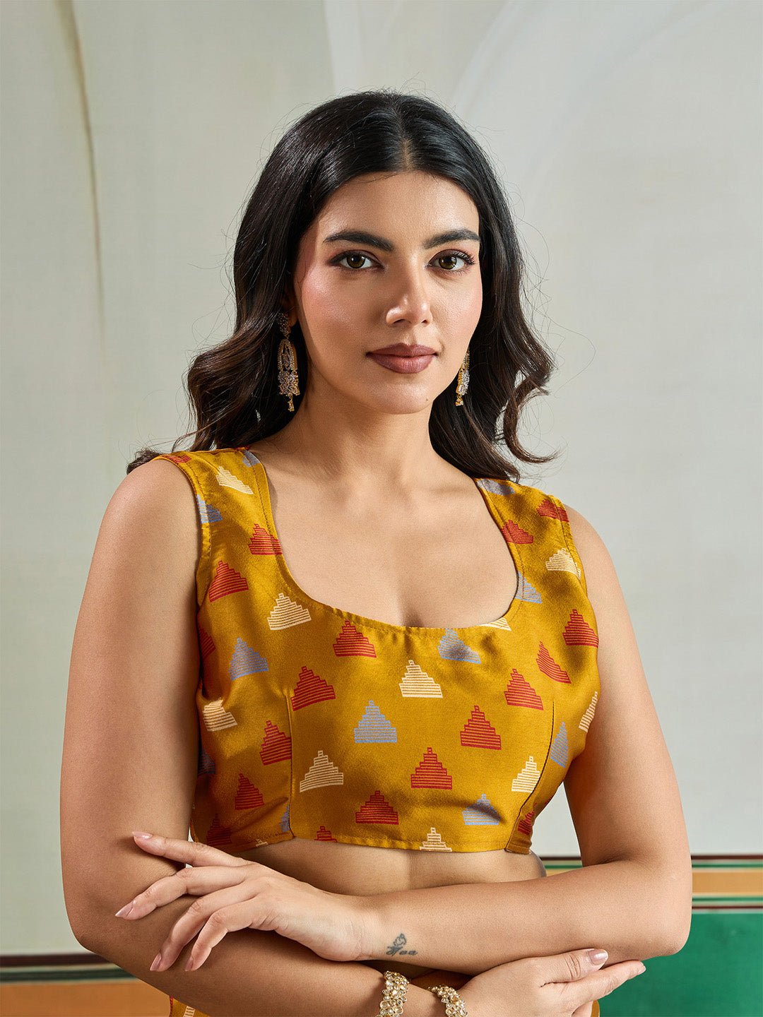 Mustard Yellow Satin Crepe Saree - Ressa