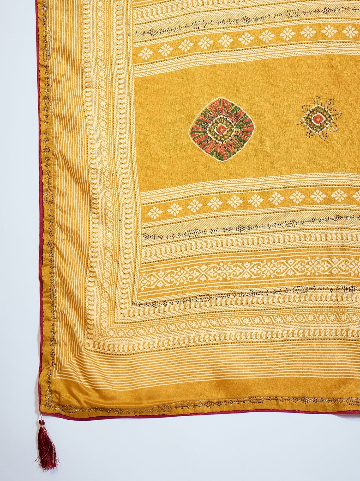 Mustard Yellow Satin Printed Saree - Ressa