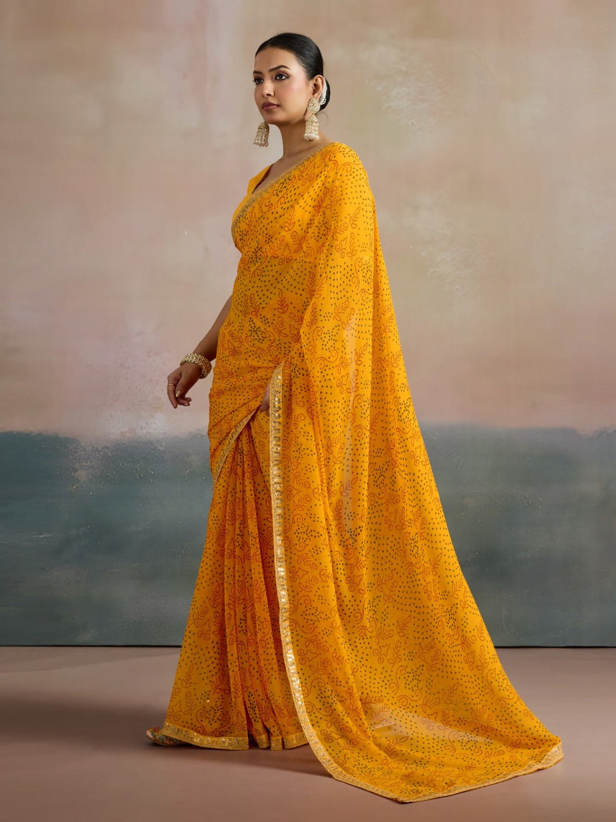 Mustard Yellow Sequin Work Festive Saree - Ressa