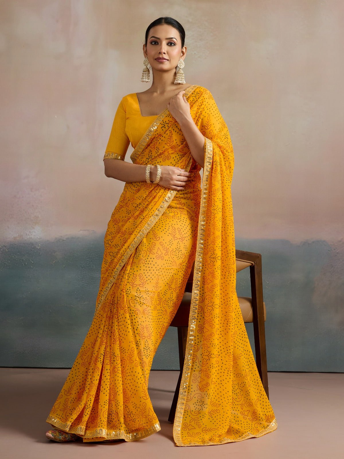 Mustard Yellow Sequin Work Festive Saree - Ressa