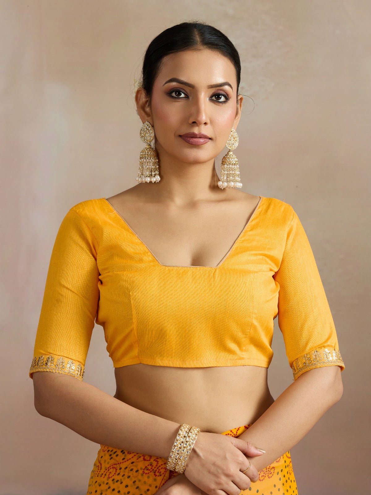 Mustard Yellow Sequin Work Festive Saree - Ressa