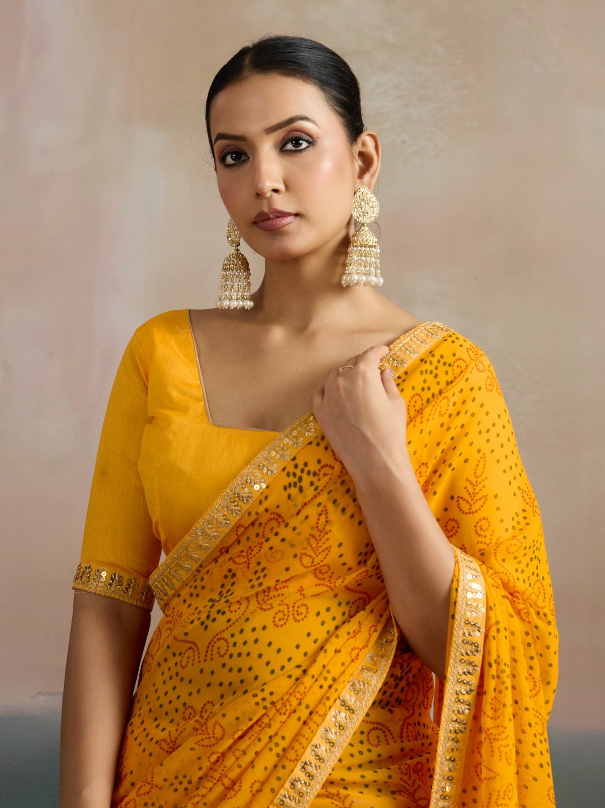 Mustard Yellow Sequin Work Festive Saree - Ressa