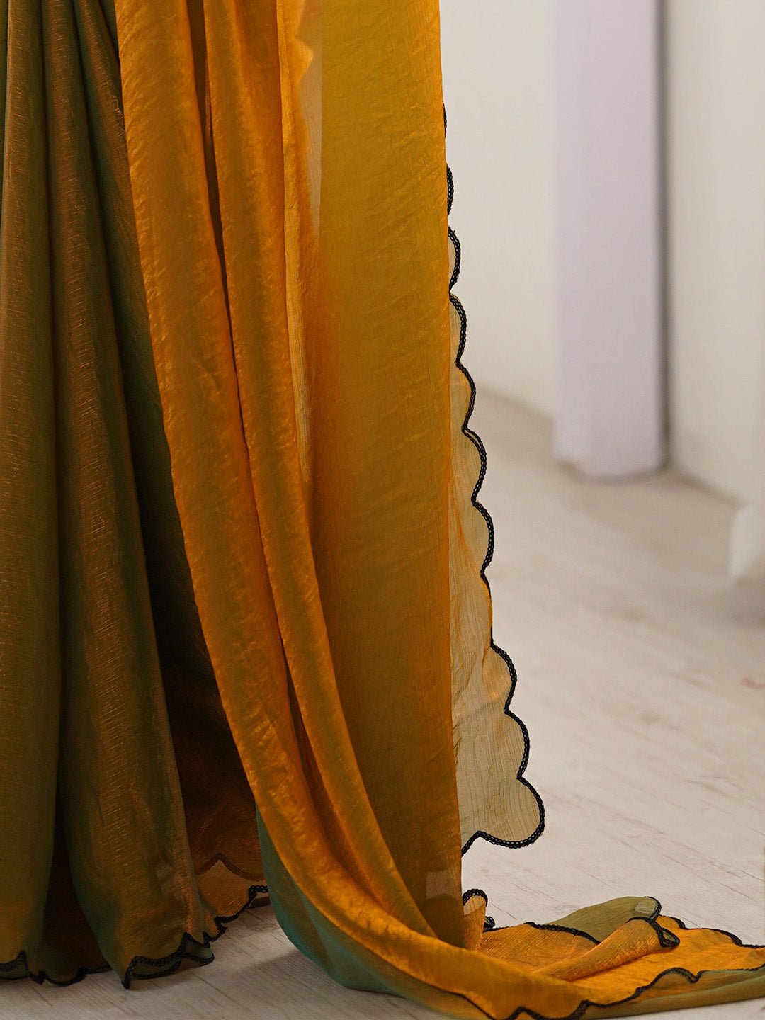 Mustard Yellow Shimmering Silk Blend Saree - Ressa