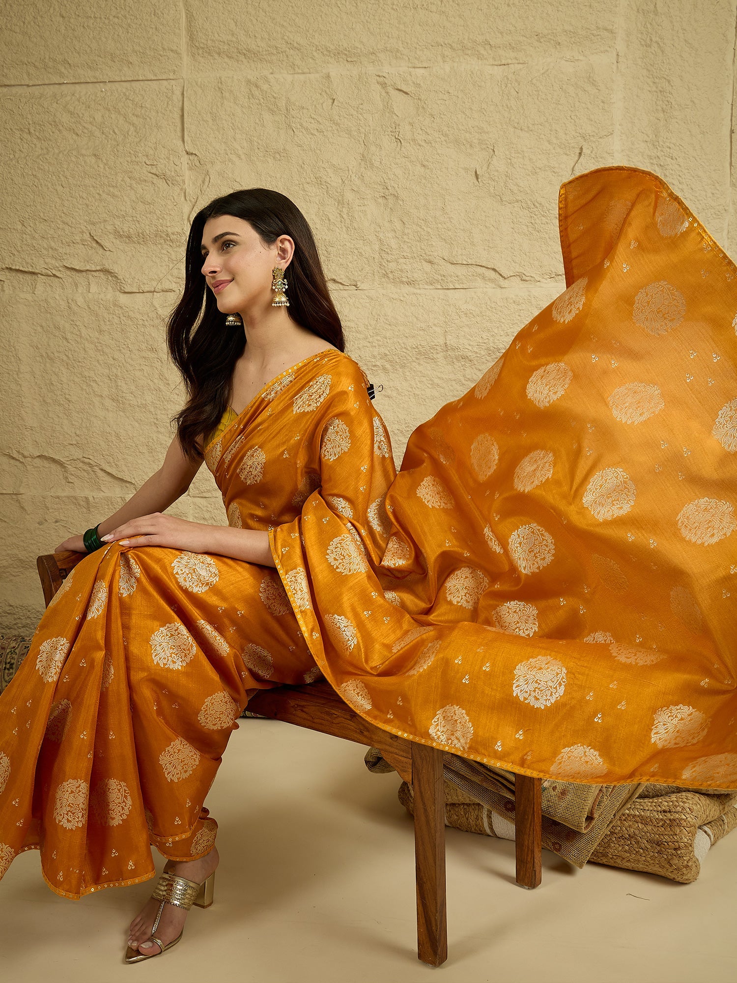 Mustard Yellow Silk Blend Traditional Woven Saree - Ressa