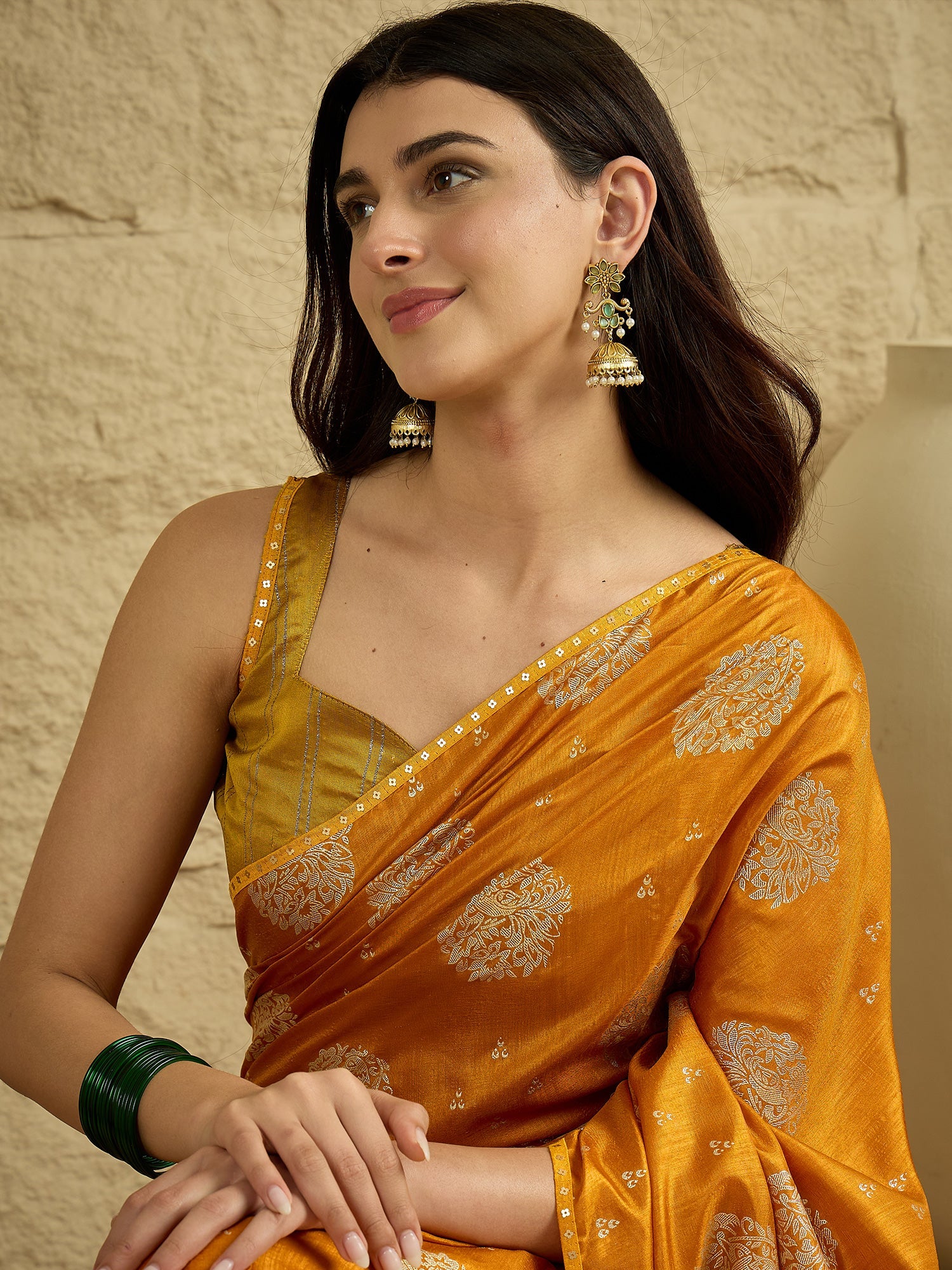 Mustard Yellow Silk Blend Traditional Woven Saree - Ressa