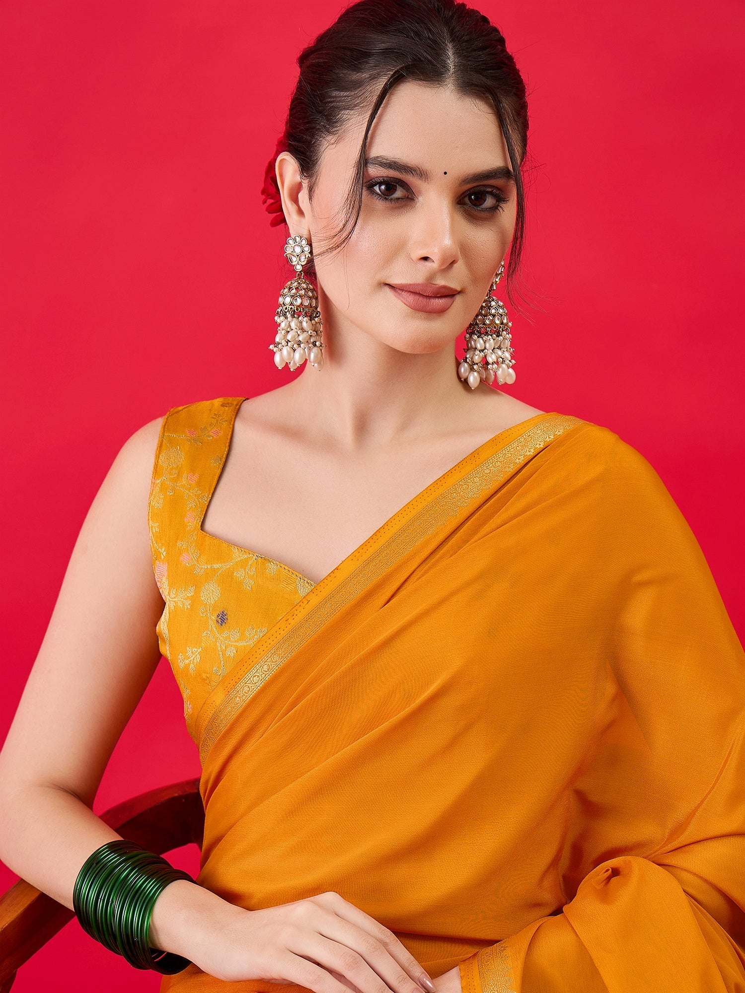 Mustard Yellow Silk Saree with Zari Border & Blouse Piece - Ressa