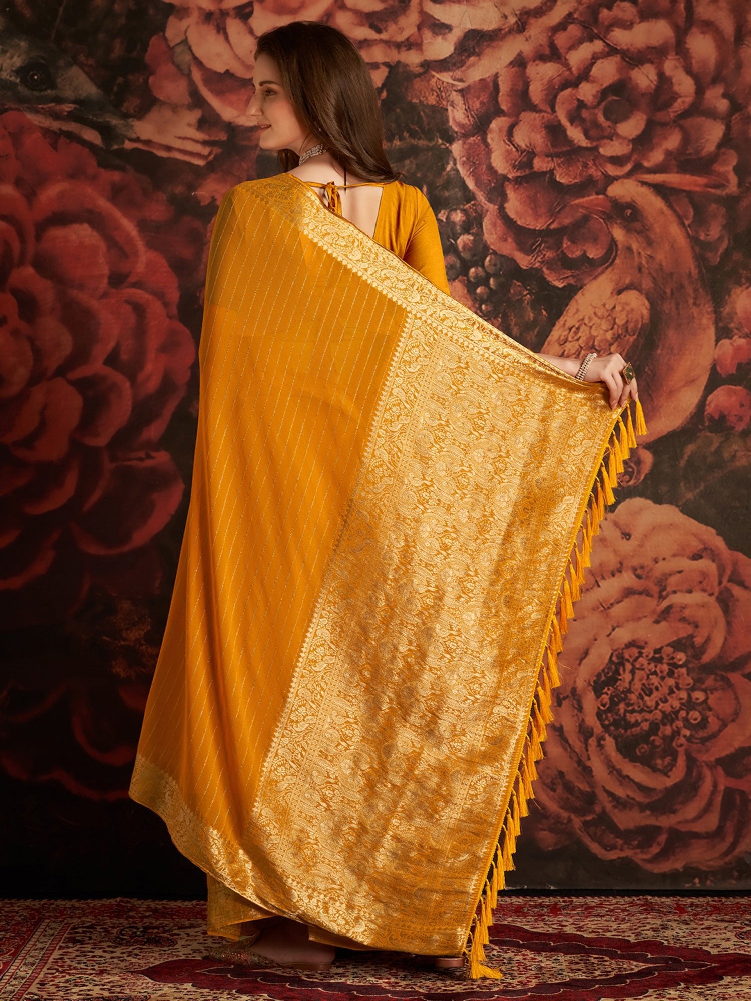 Mustard Yellow Silk Saree with Zari Weave - Ressa