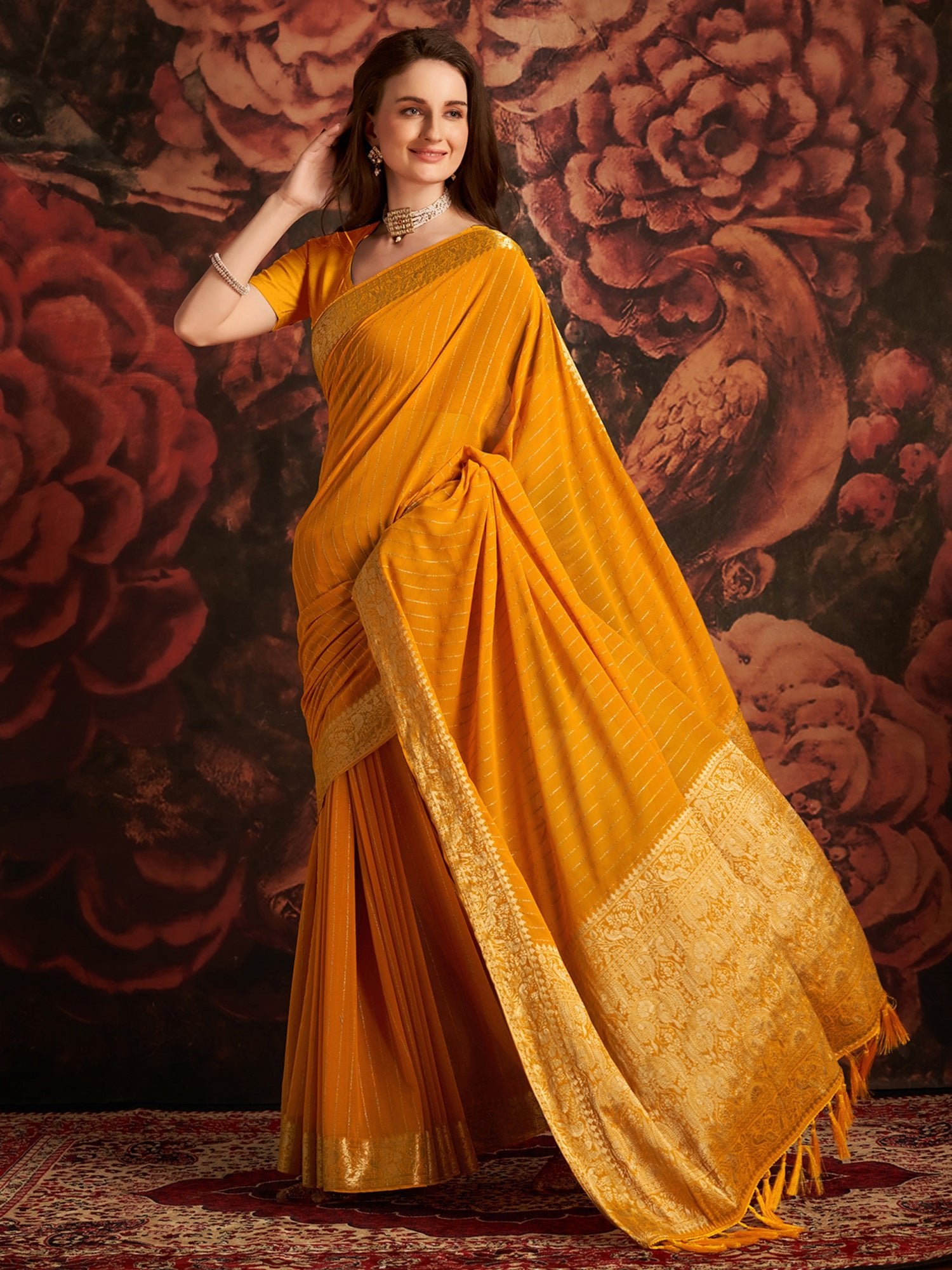 Mustard Yellow Silk Saree with Zari Weave - Ressa