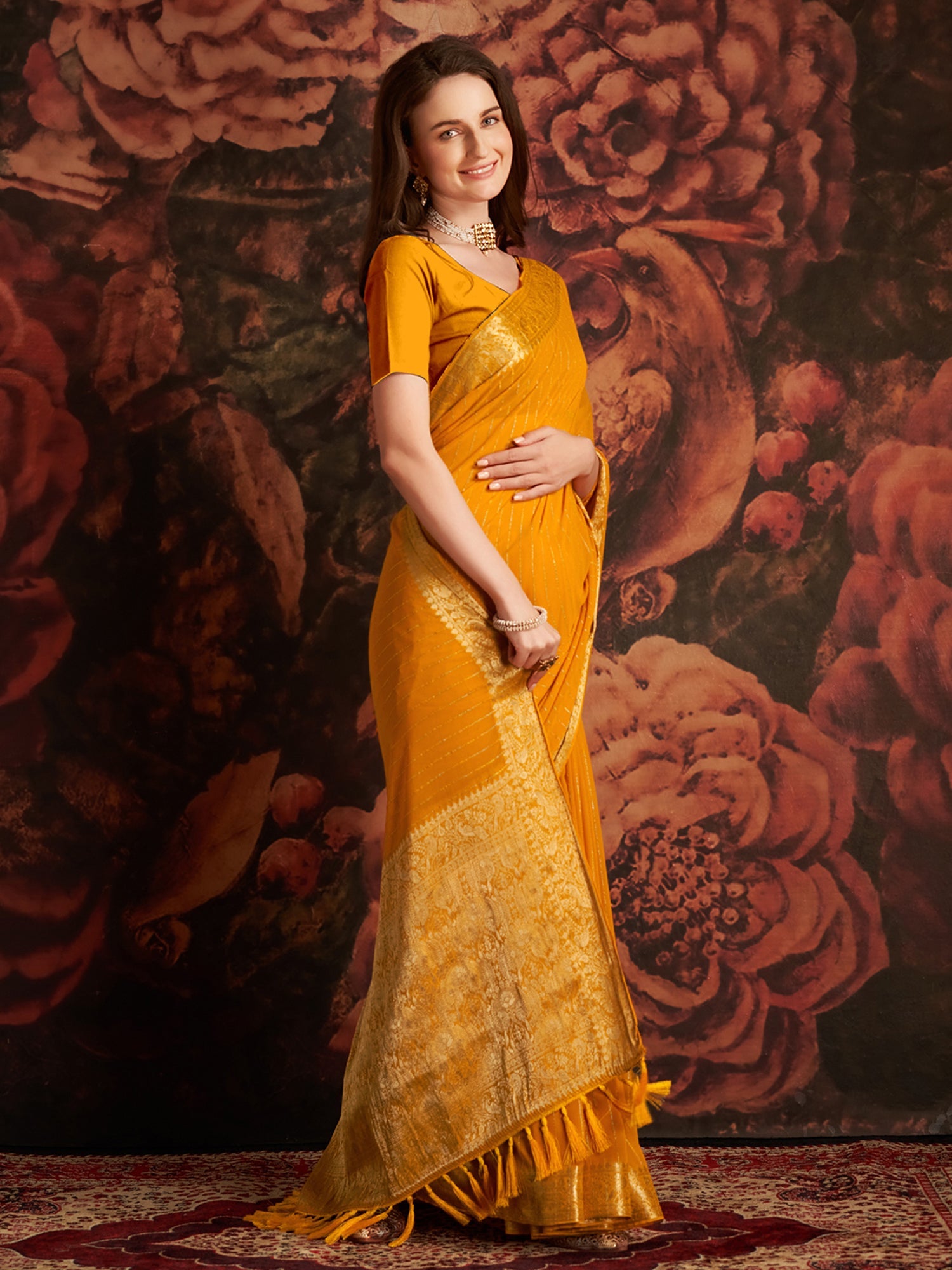 Mustard Yellow Silk Saree with Zari Weave - Ressa