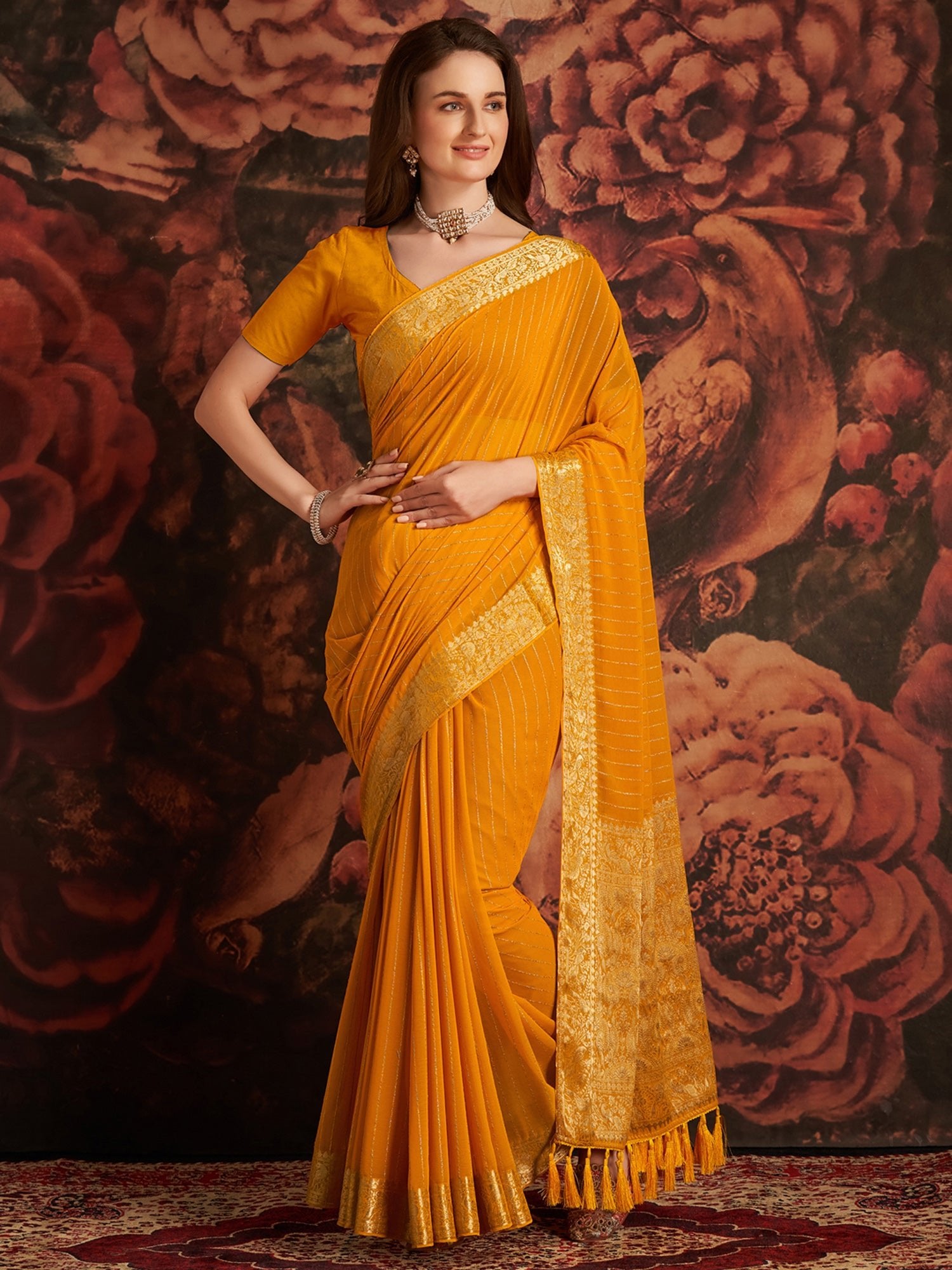 Mustard Yellow Silk Saree with Zari Weave - Ressa