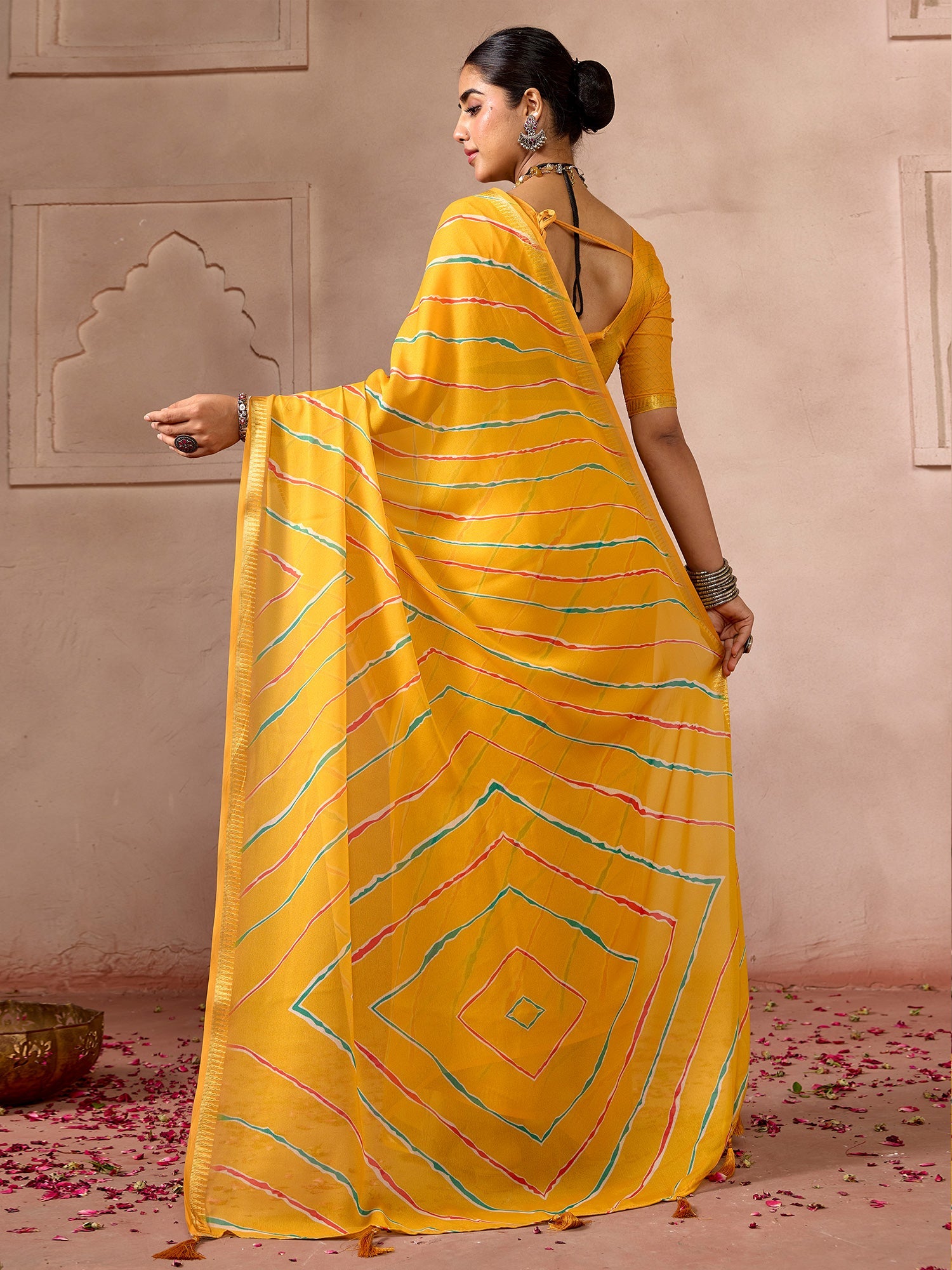 Mustard Yellow Striped Saree - Ressa