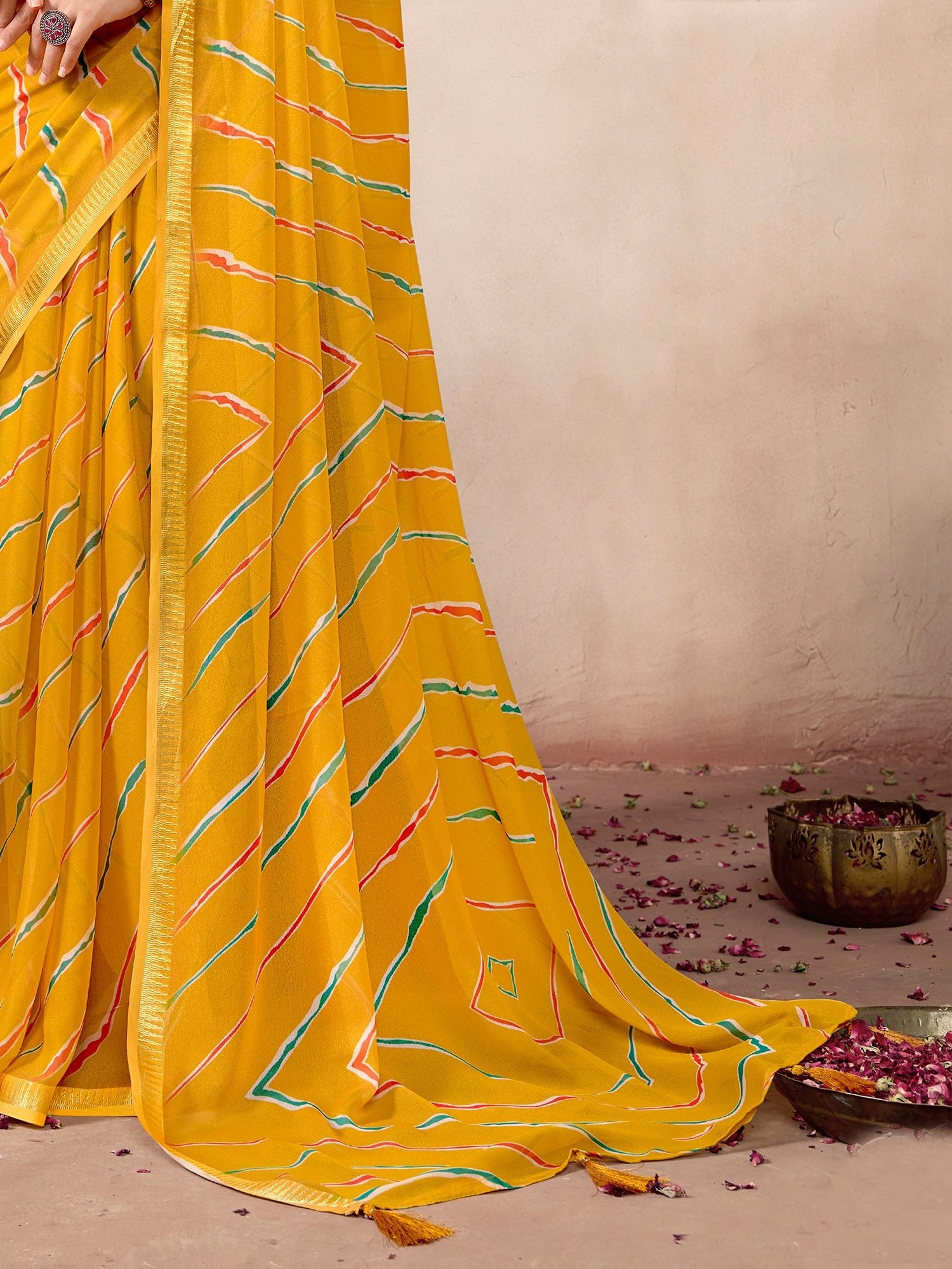 Mustard Yellow Striped Saree - Ressa