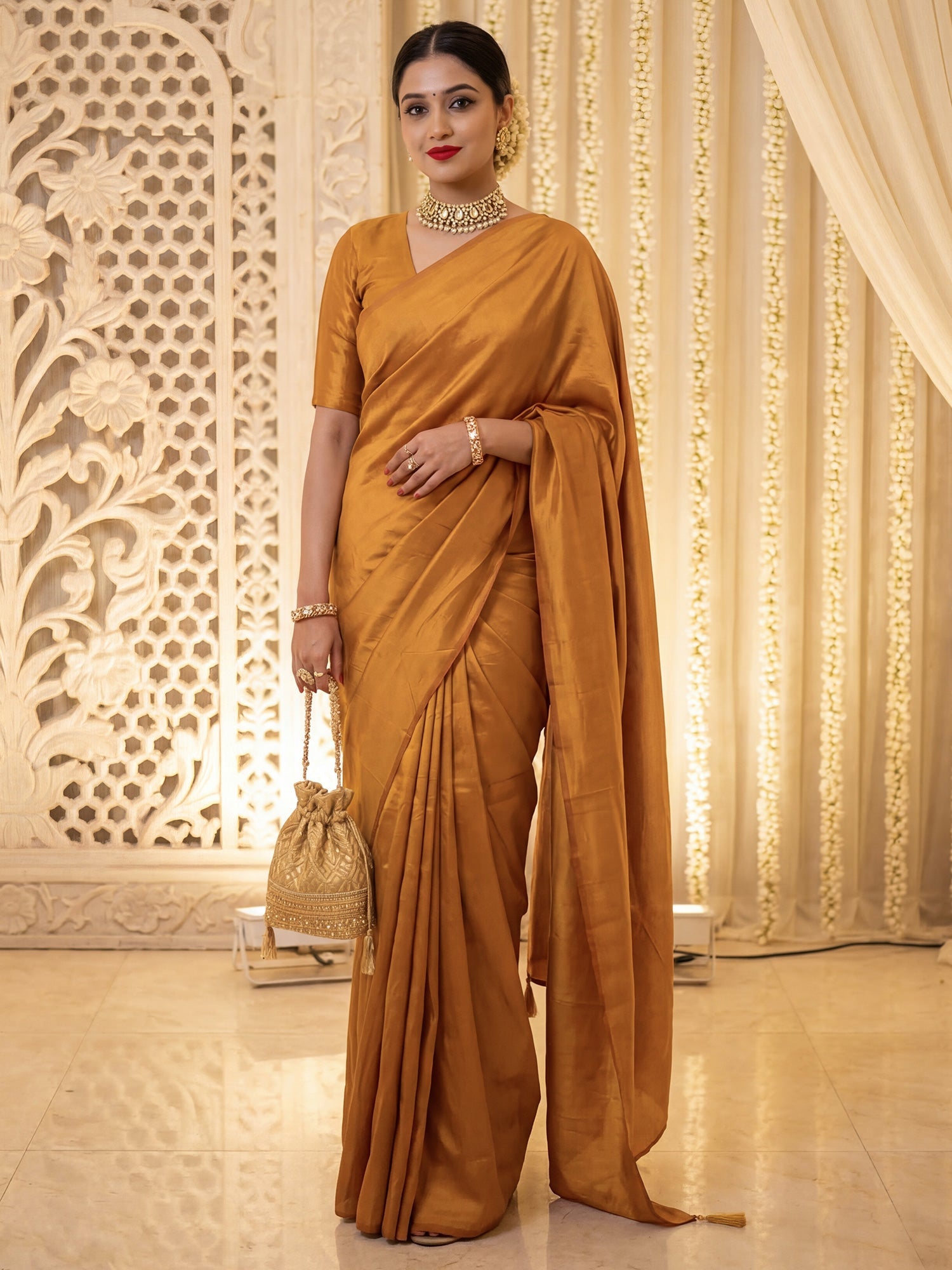 Mustard Yellow Tissue Silk Saree - Ressa