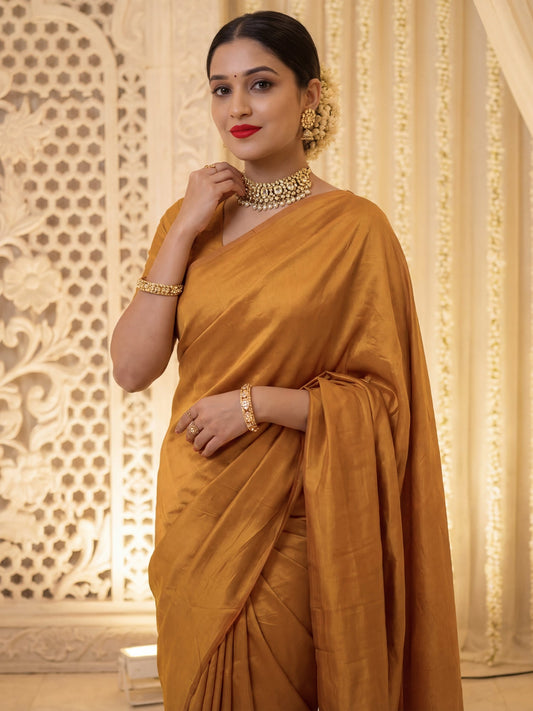 Mustard Yellow Tissue Silk Saree - Ressa