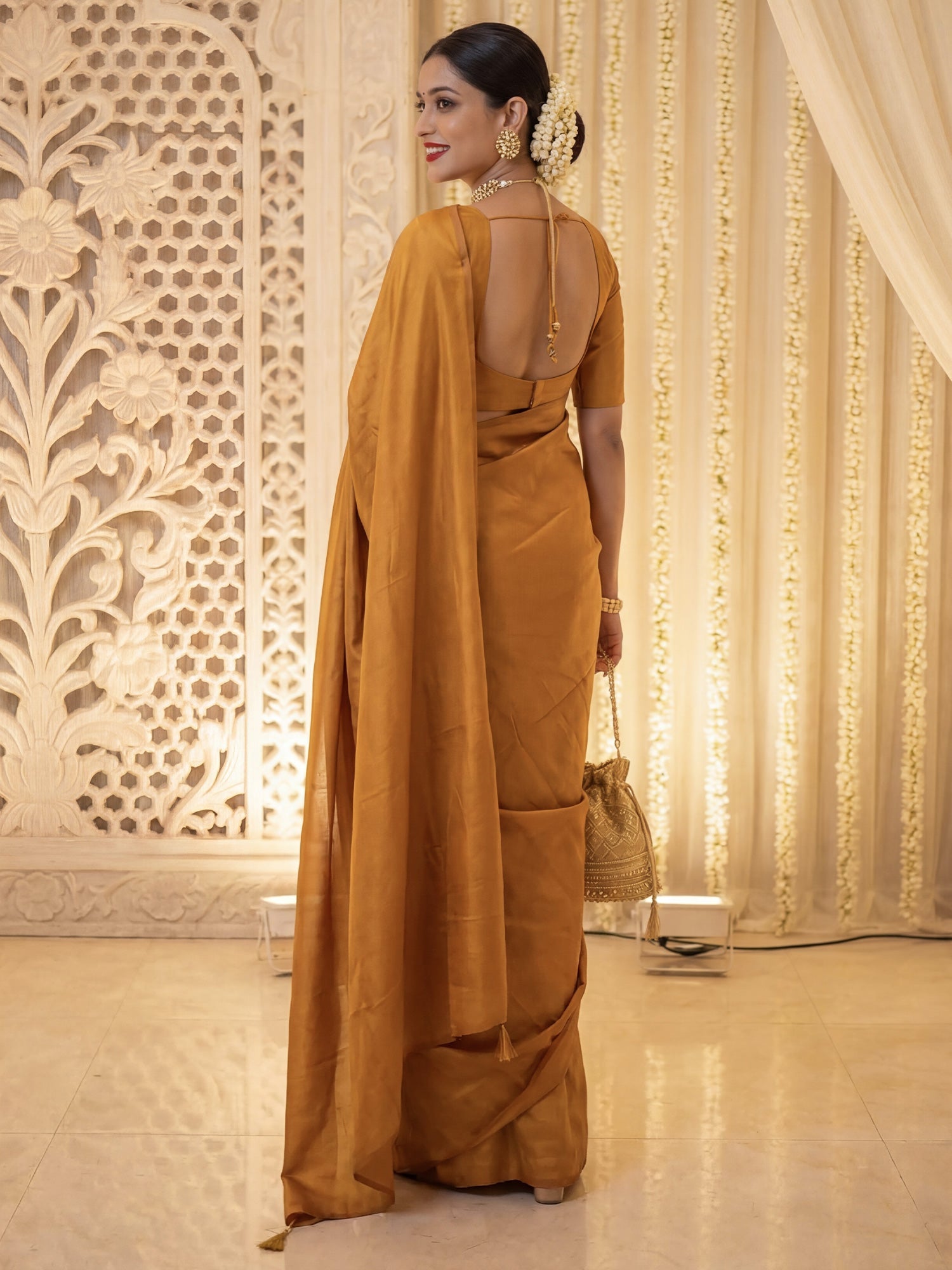 Mustard Yellow Tissue Silk Saree - Ressa