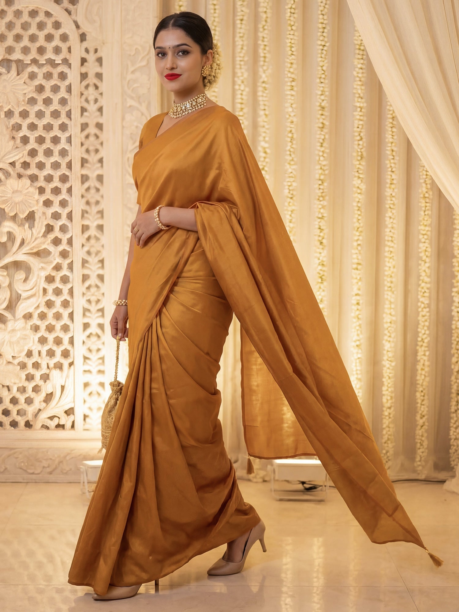 Mustard Yellow Tissue Silk Saree - Ressa