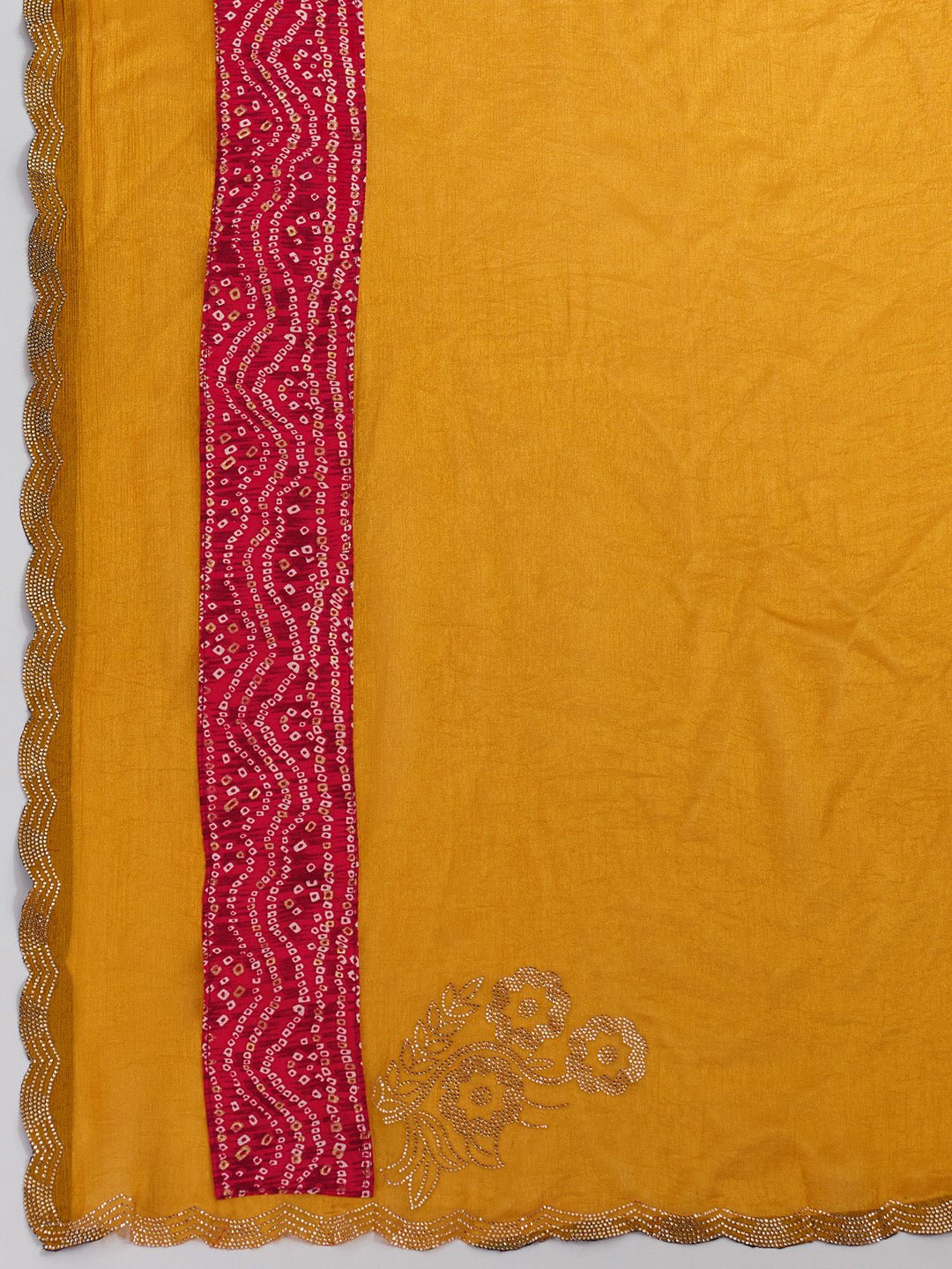 Mustard Yellow Tissue Silk Saree with Bandhani Border - Ressa