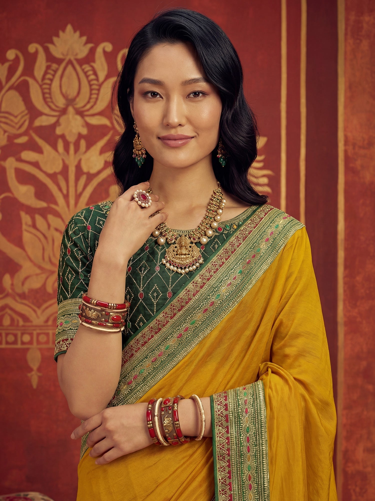 Mustard Yellow Tissue Silk Saree with Zari Stripes - Ressa