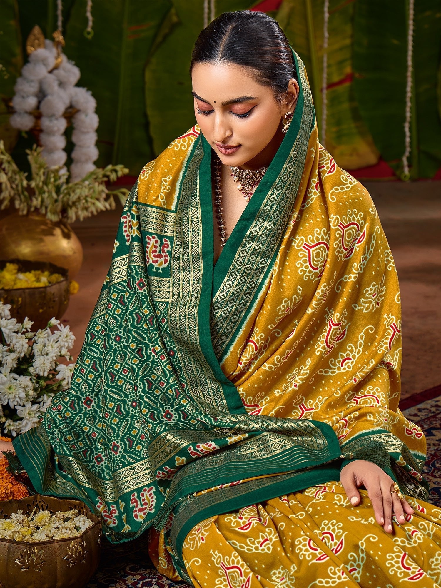 Mustard Yellow Tussa Silk Saree - Ressa
