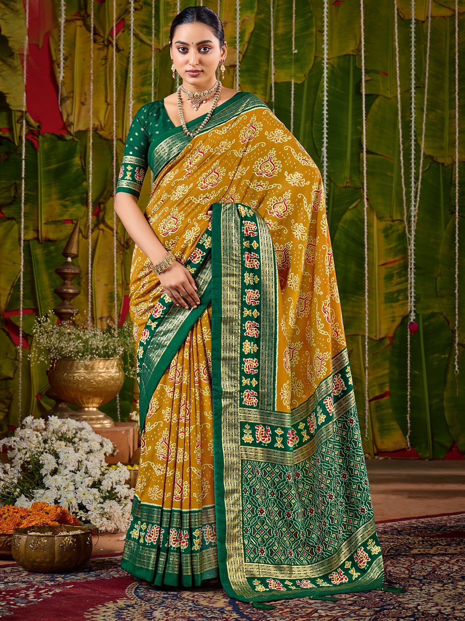 Mustard Yellow Tussa Silk Saree - Ressa
