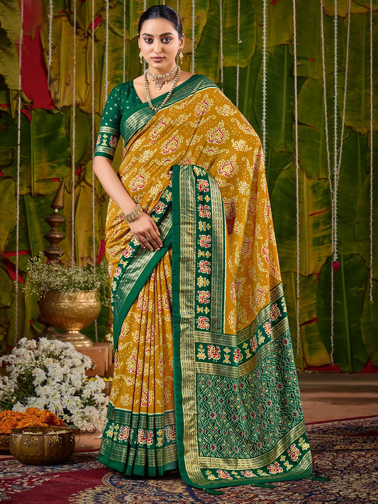 Mustard Yellow Tussa Silk Saree - Ressa