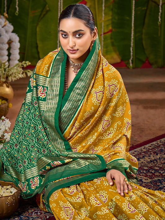 Mustard Yellow Tussa Silk Saree - Ressa