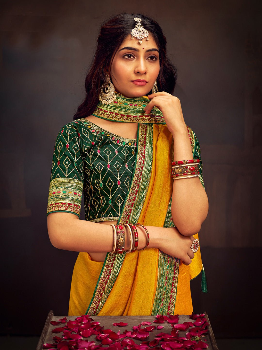 Mustard Yellow Vichitr Silk Saree - Ressa
