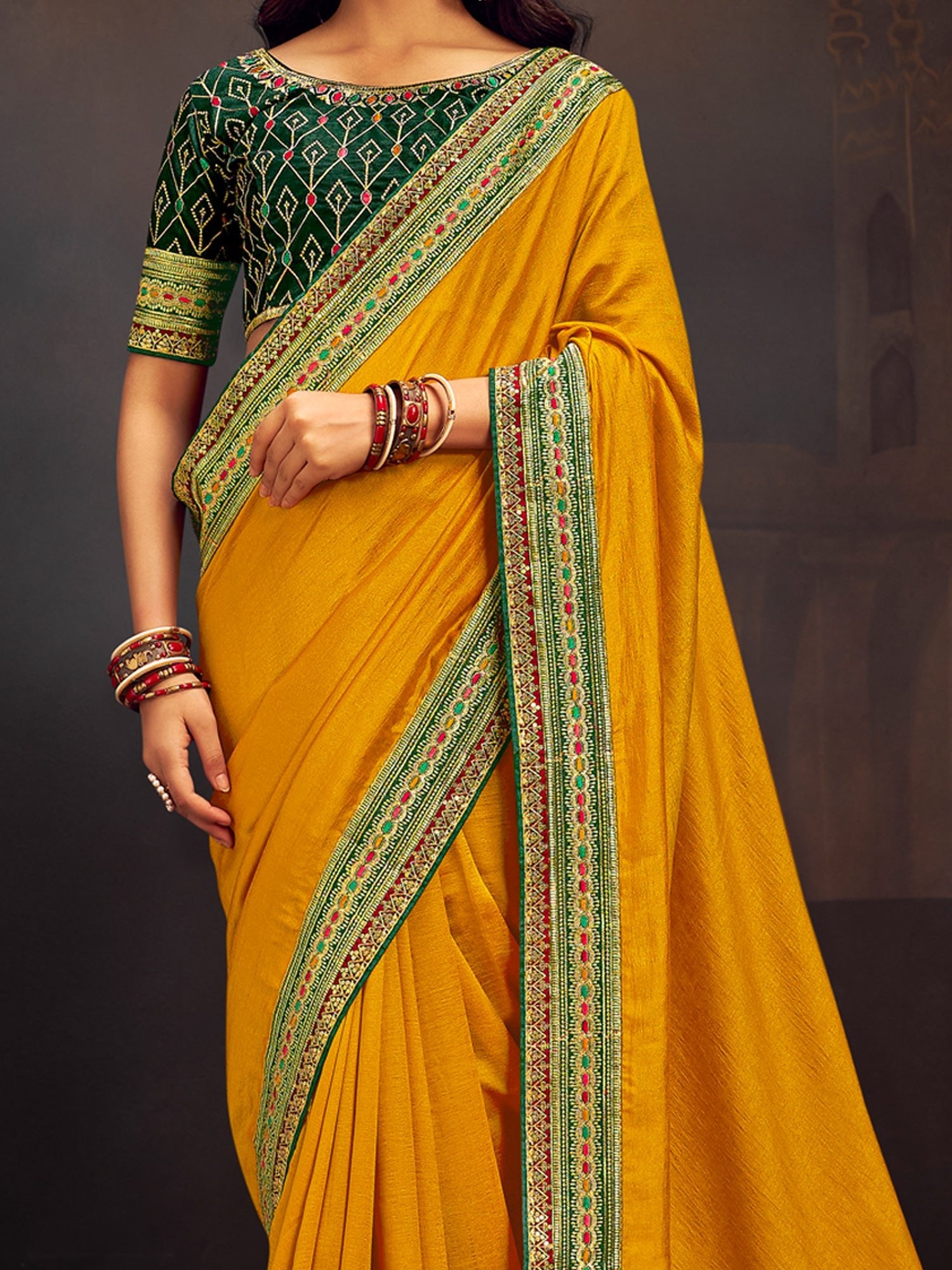 Mustard Yellow Vichitr Silk Saree - Ressa