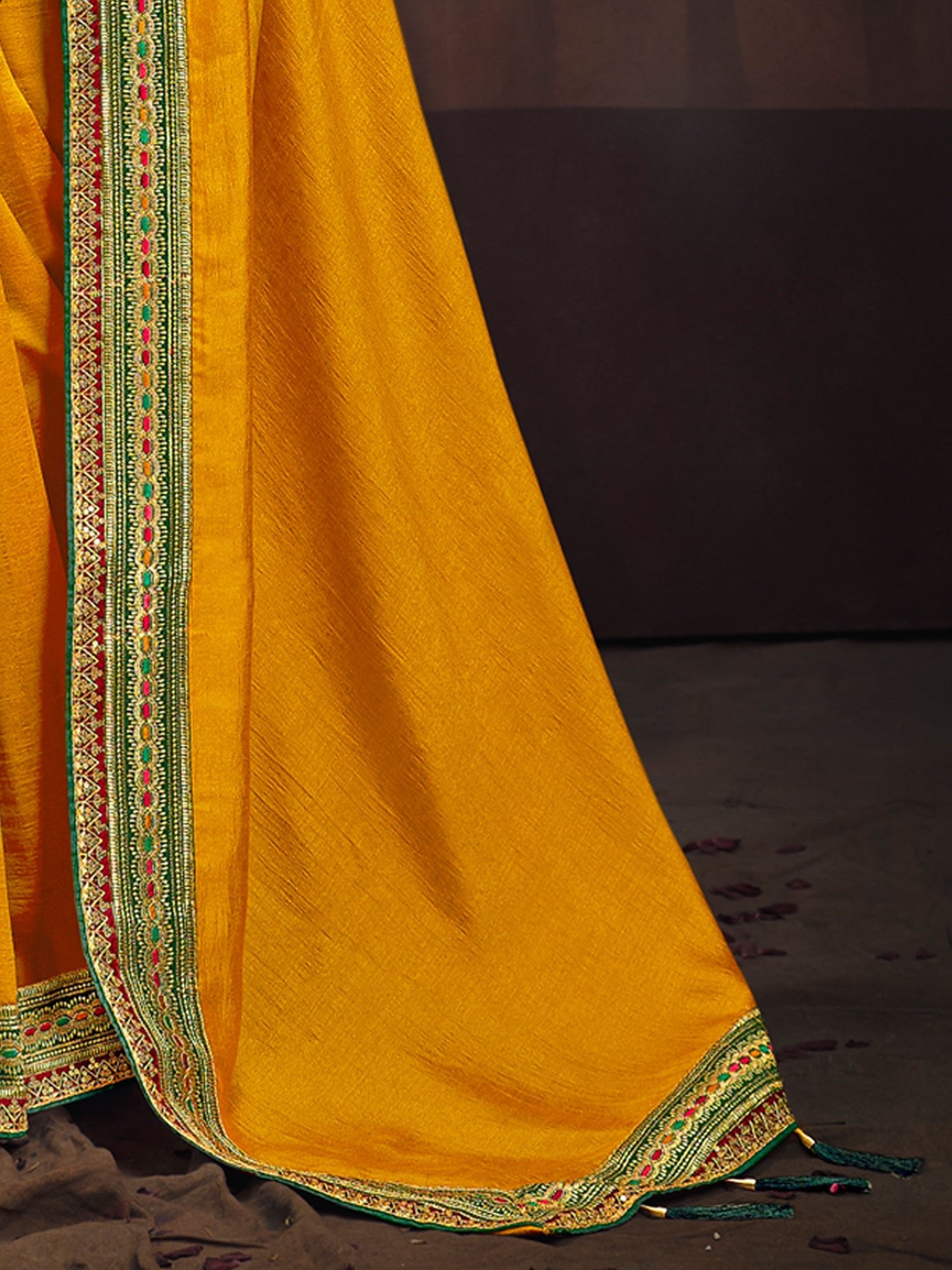 Mustard Yellow Vichitr Silk Saree - Ressa