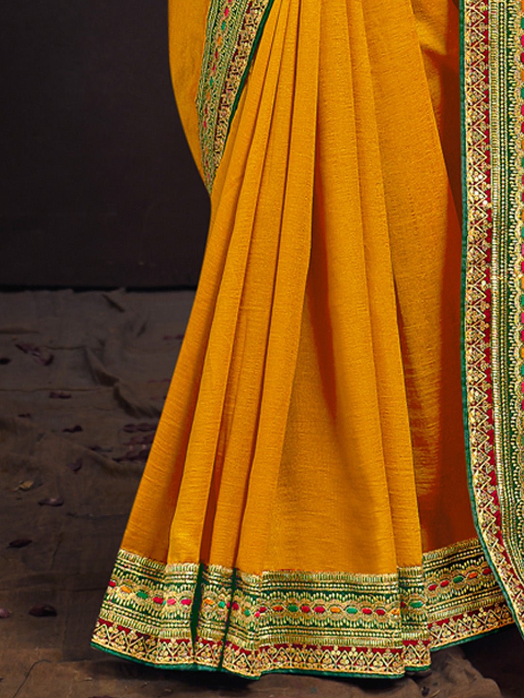 Mustard Yellow Vichitr Silk Saree - Ressa