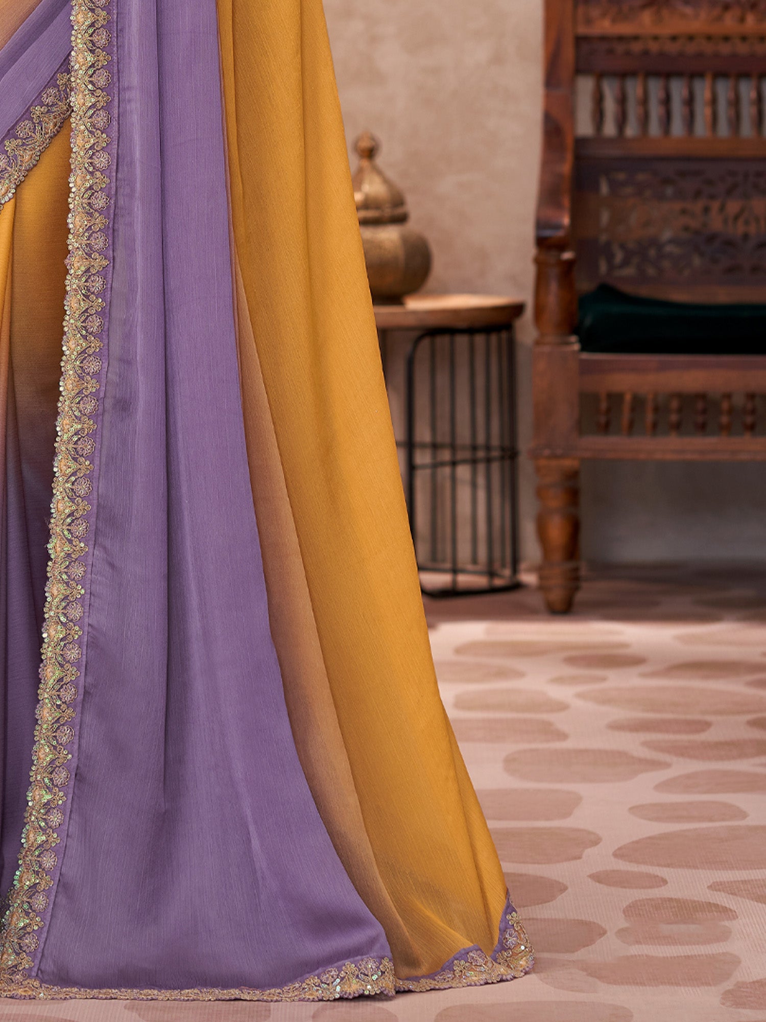 Muster to Purple Ombre Embellished Saree - Ressa