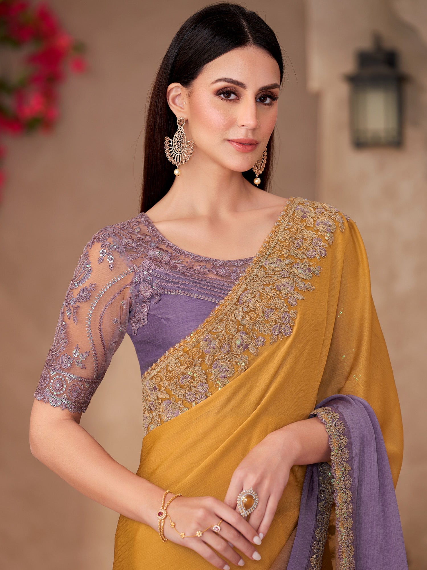 Muster to Purple Ombre Embellished Saree - Ressa
