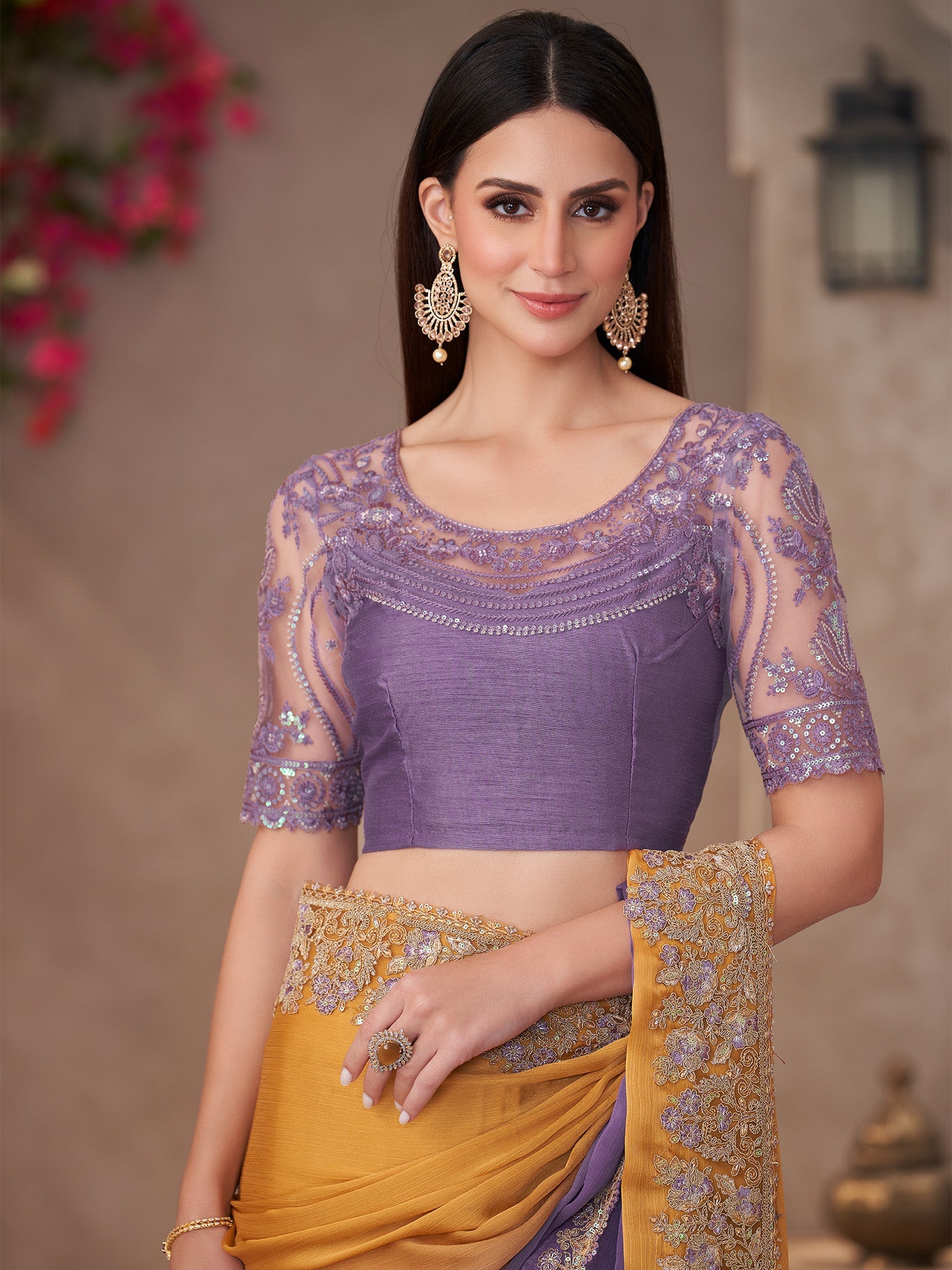 Muster to Purple Ombre Embellished Saree - Ressa