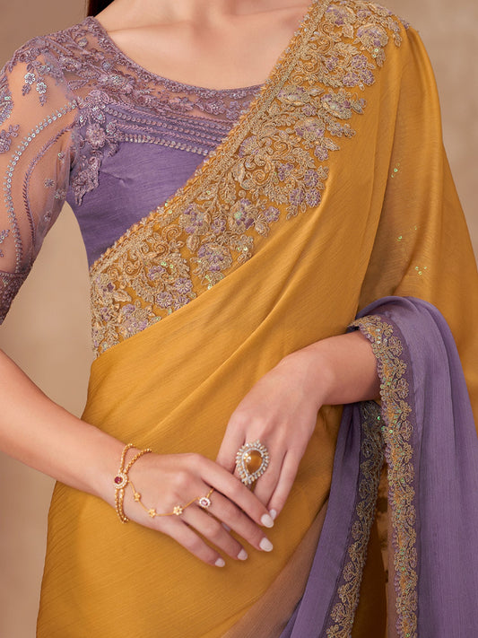 Muster to Purple Ombre Embellished Saree - Ressa