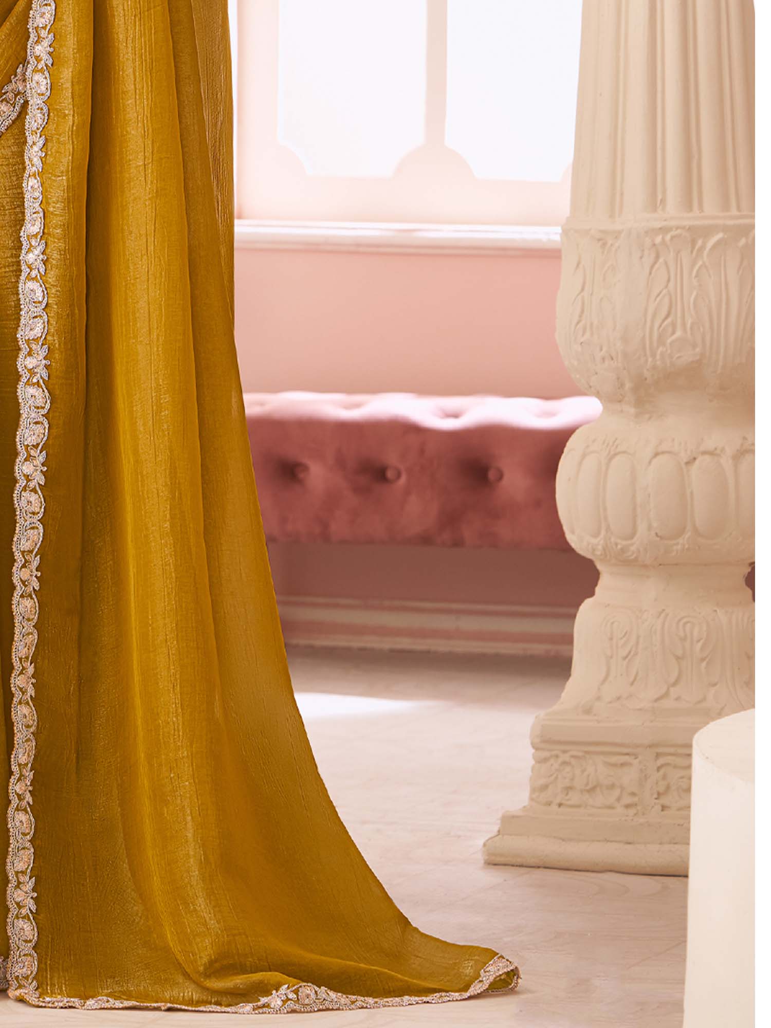 Mustered Embellished Sequinned Pure Chiffon Saree - Ressa