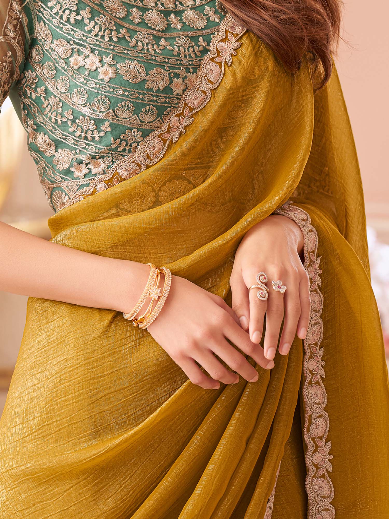Mustered Embellished Sequinned Pure Chiffon Saree - Ressa