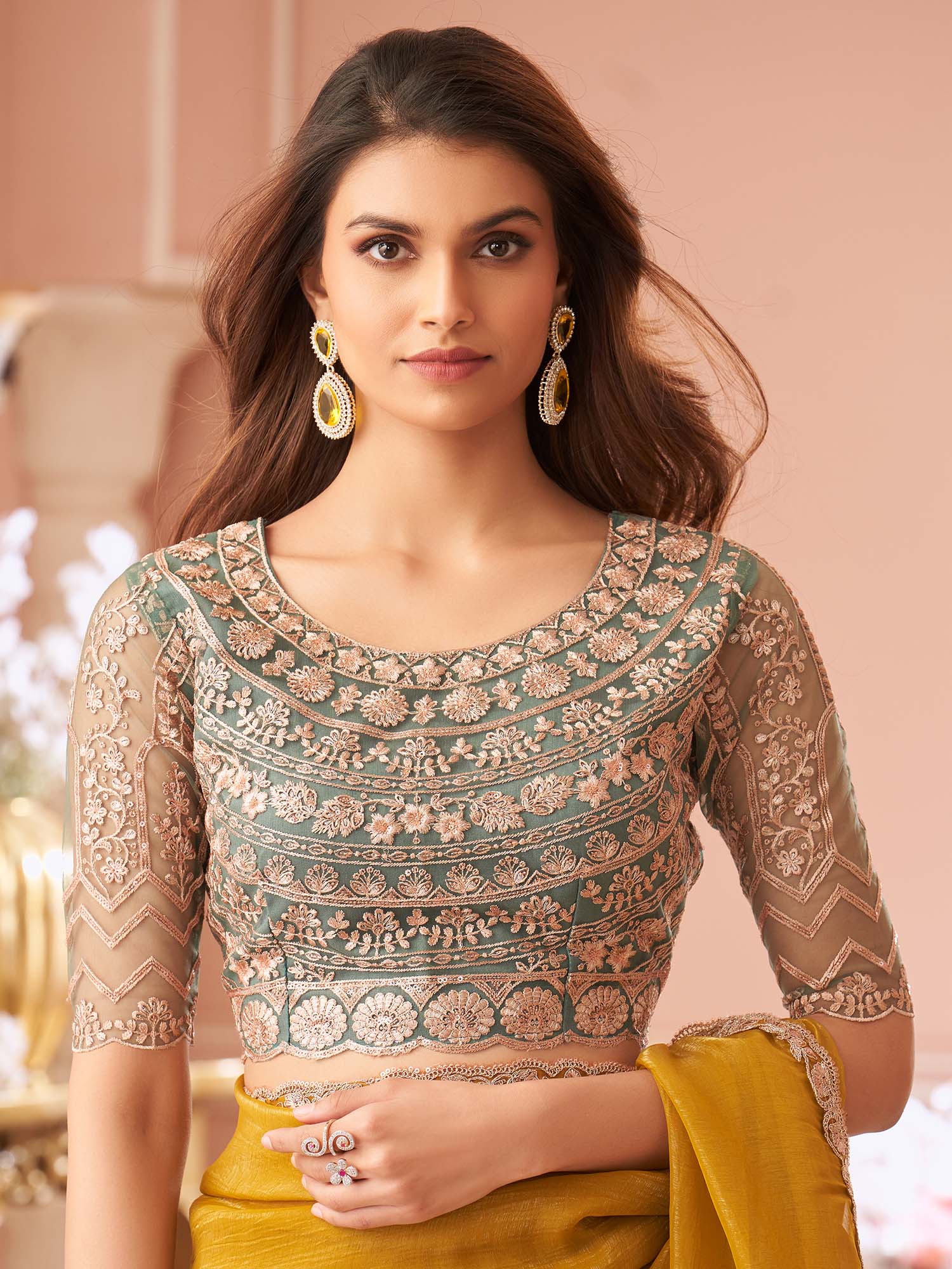 Mustered Embellished Sequinned Pure Chiffon Saree - Ressa