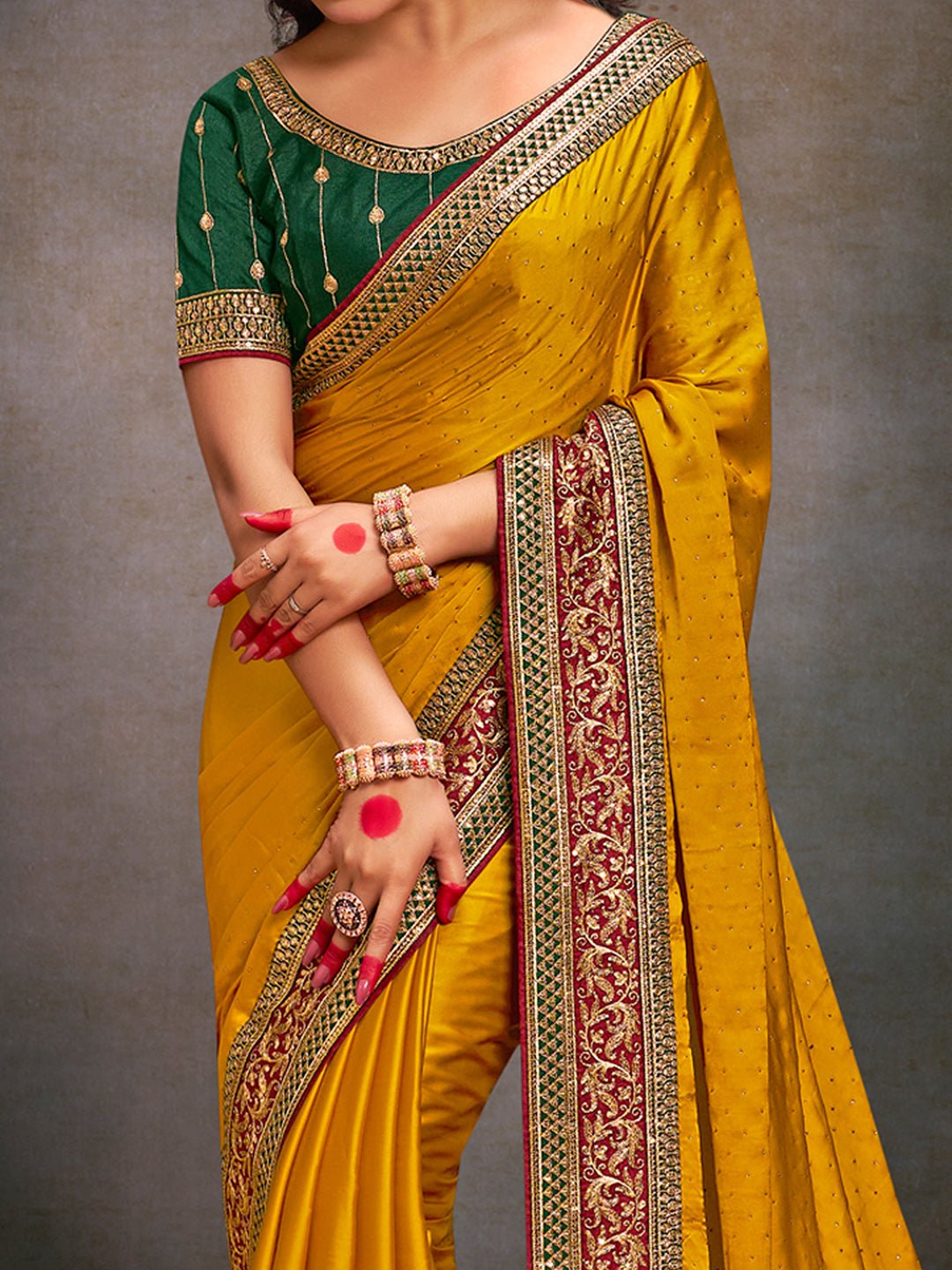 Mustered Yellow Satin Silk Saree - Ressa