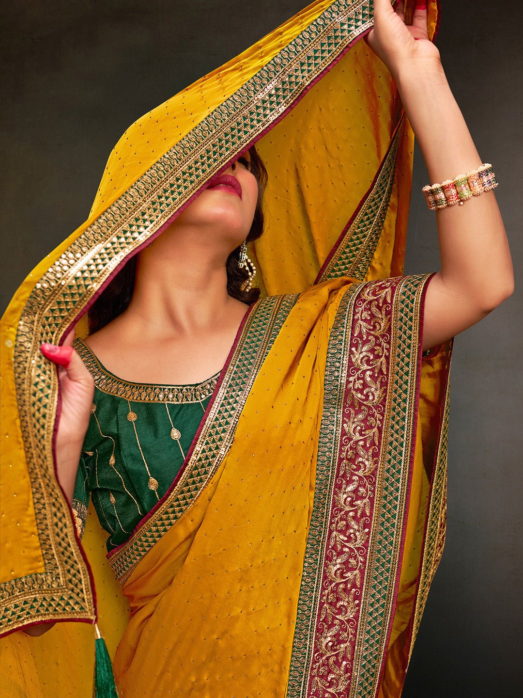 Mustered Yellow Satin Silk Saree - Ressa